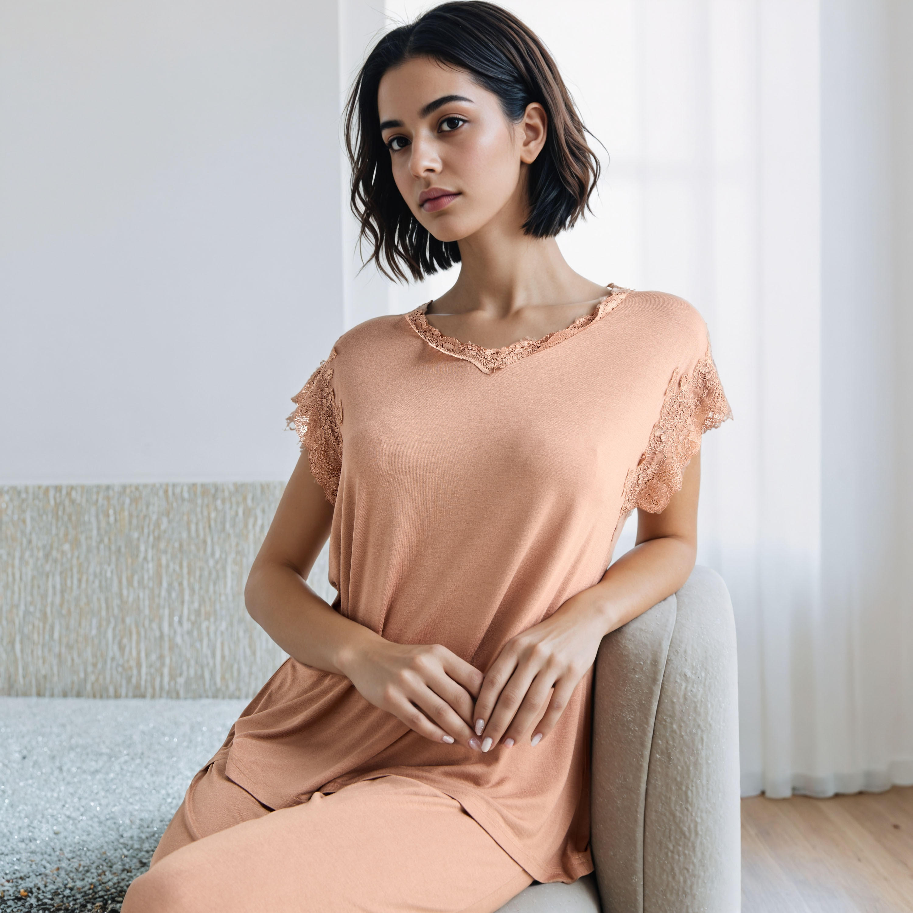 Lace Trim Pyjama Set-women-clothing-nightwear-pyjamas-longsets-image-2