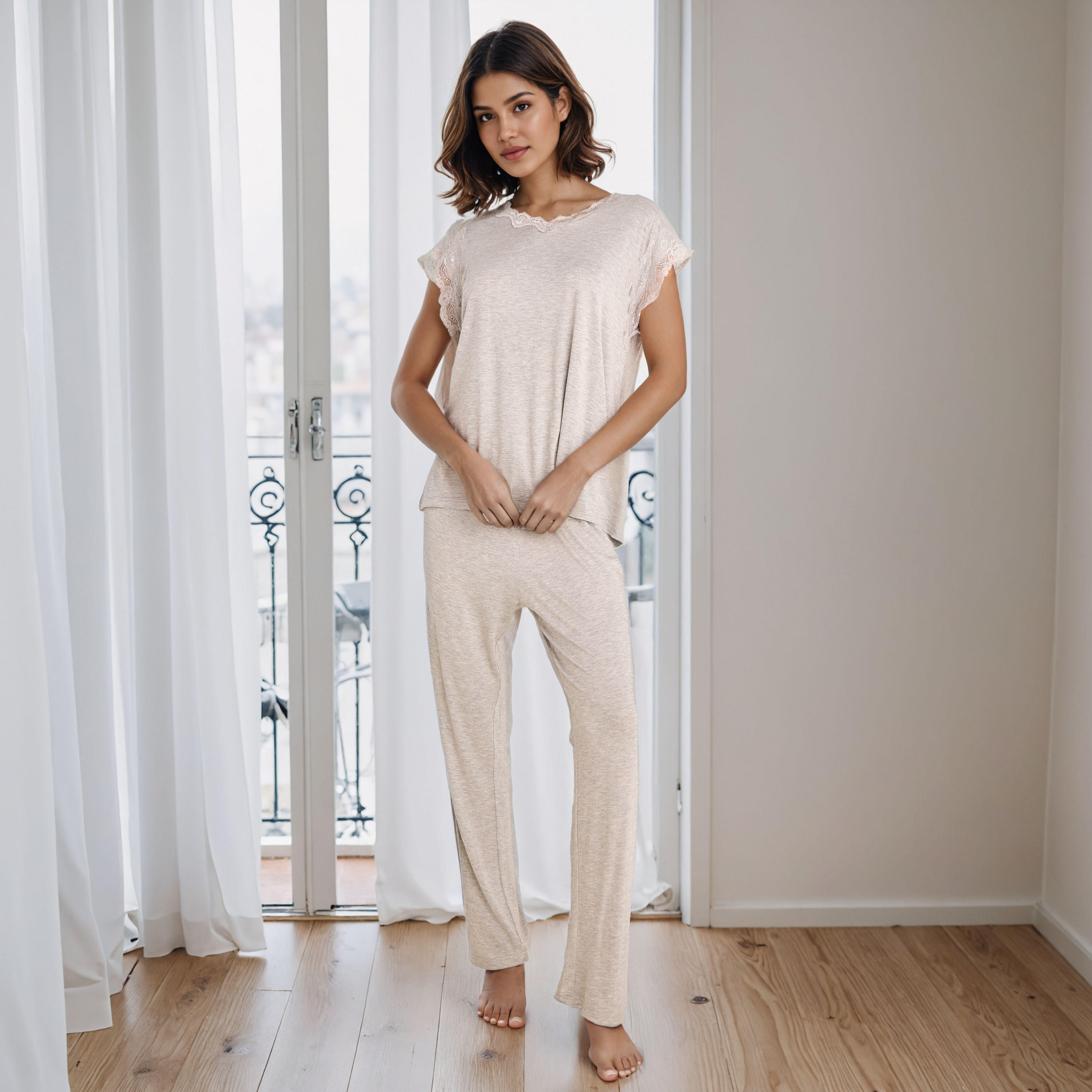 Lace Trim Pyjama Set-women-clothing-nightwear-pyjamas-longsets-image-1