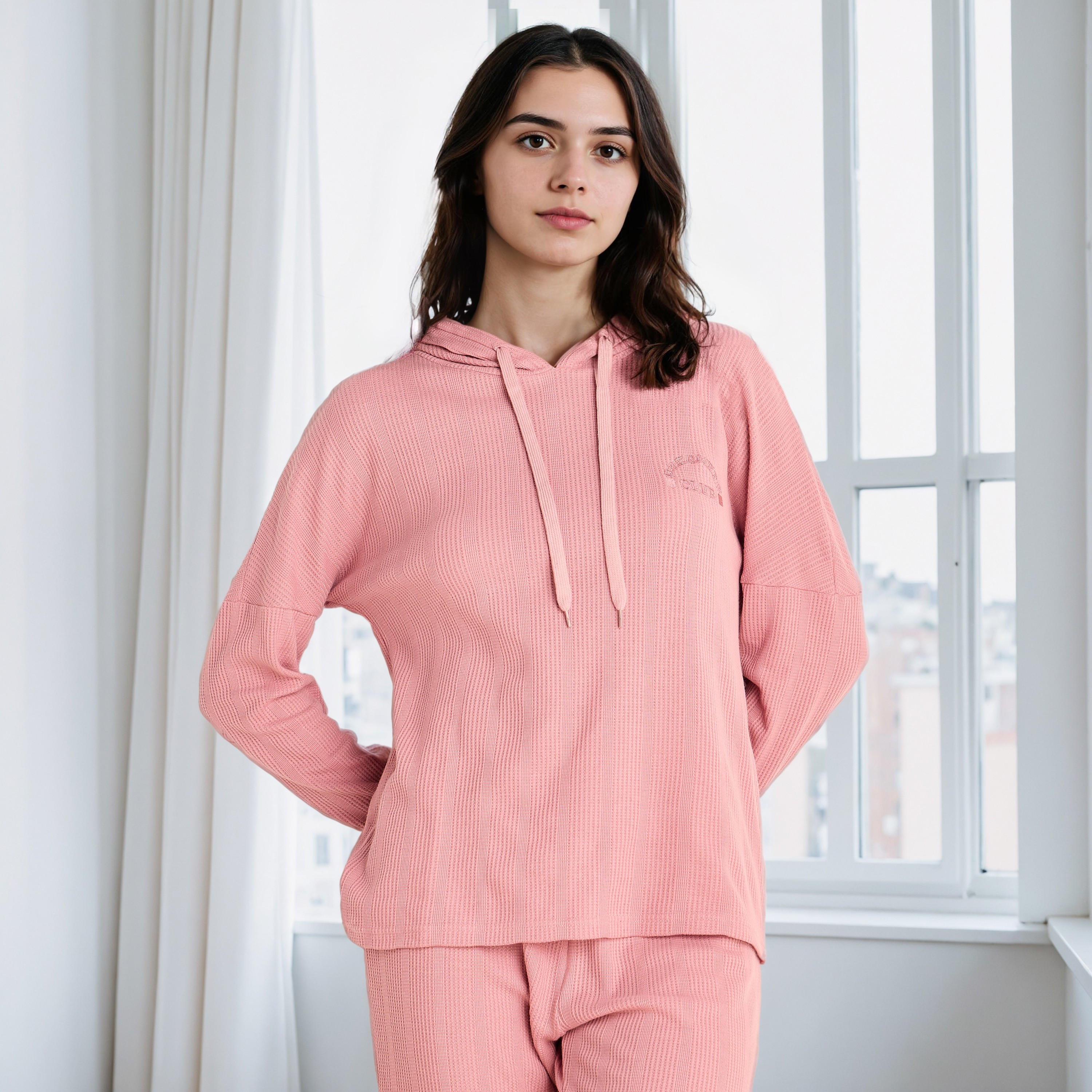 طقم بيجاما بنمط وافل بارز الملمس-women-clothing-nightwear-pyjamas-longsets-image-5