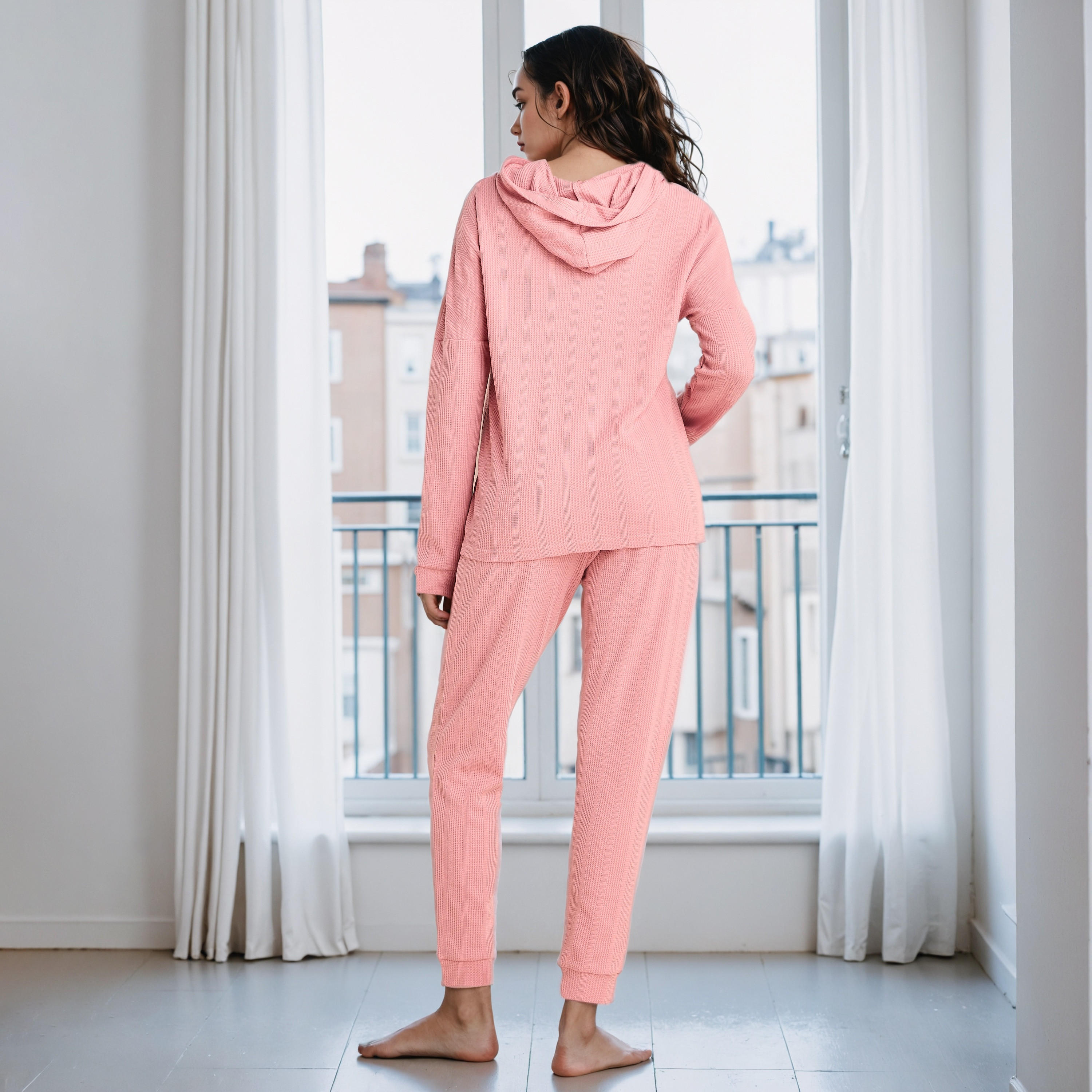 طقم بيجاما بنمط وافل بارز الملمس-women-clothing-nightwear-pyjamas-longsets-image-3