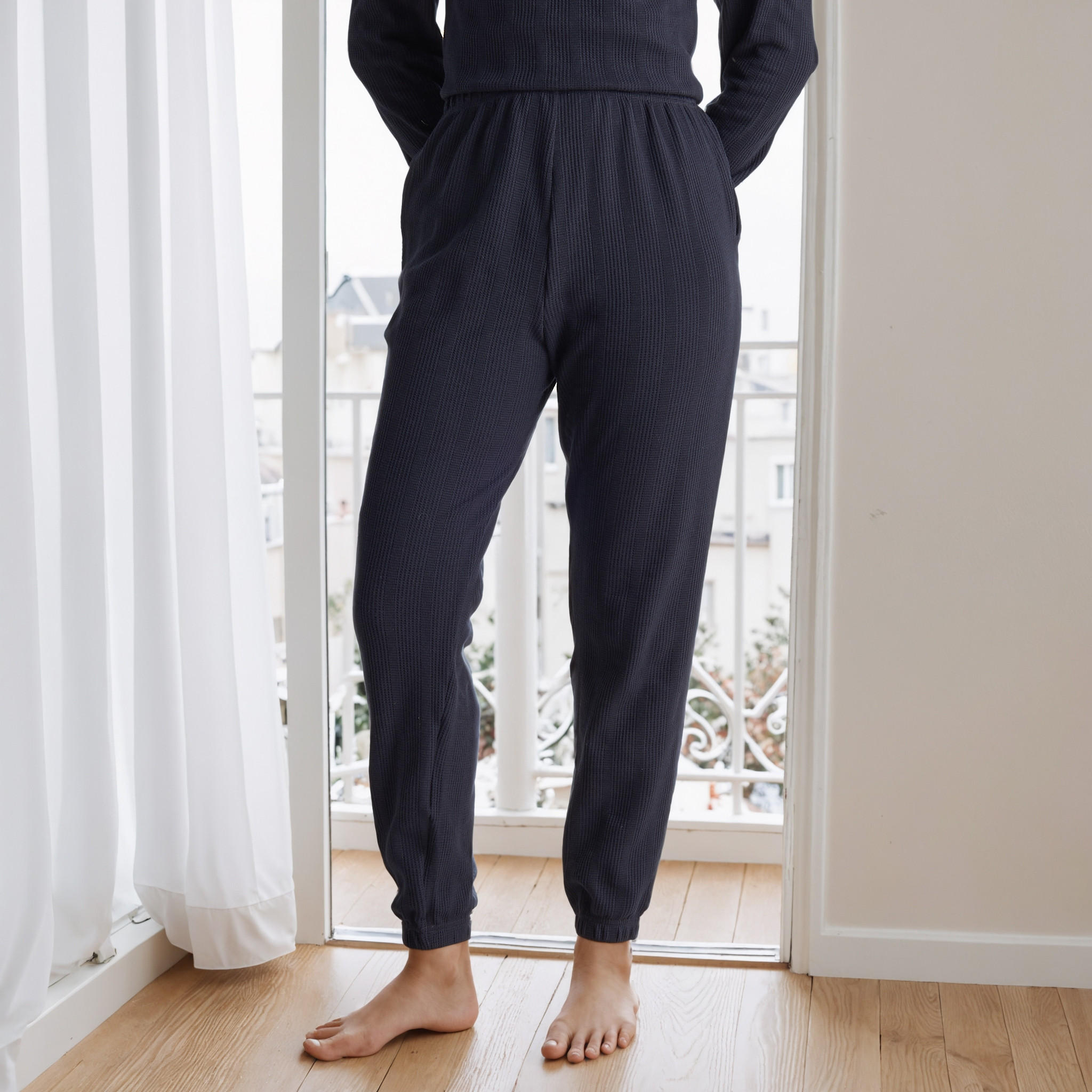 طقم بيجاما بنمط وافل بارز الملمس-women-clothing-nightwear-pyjamas-longsets-image-3