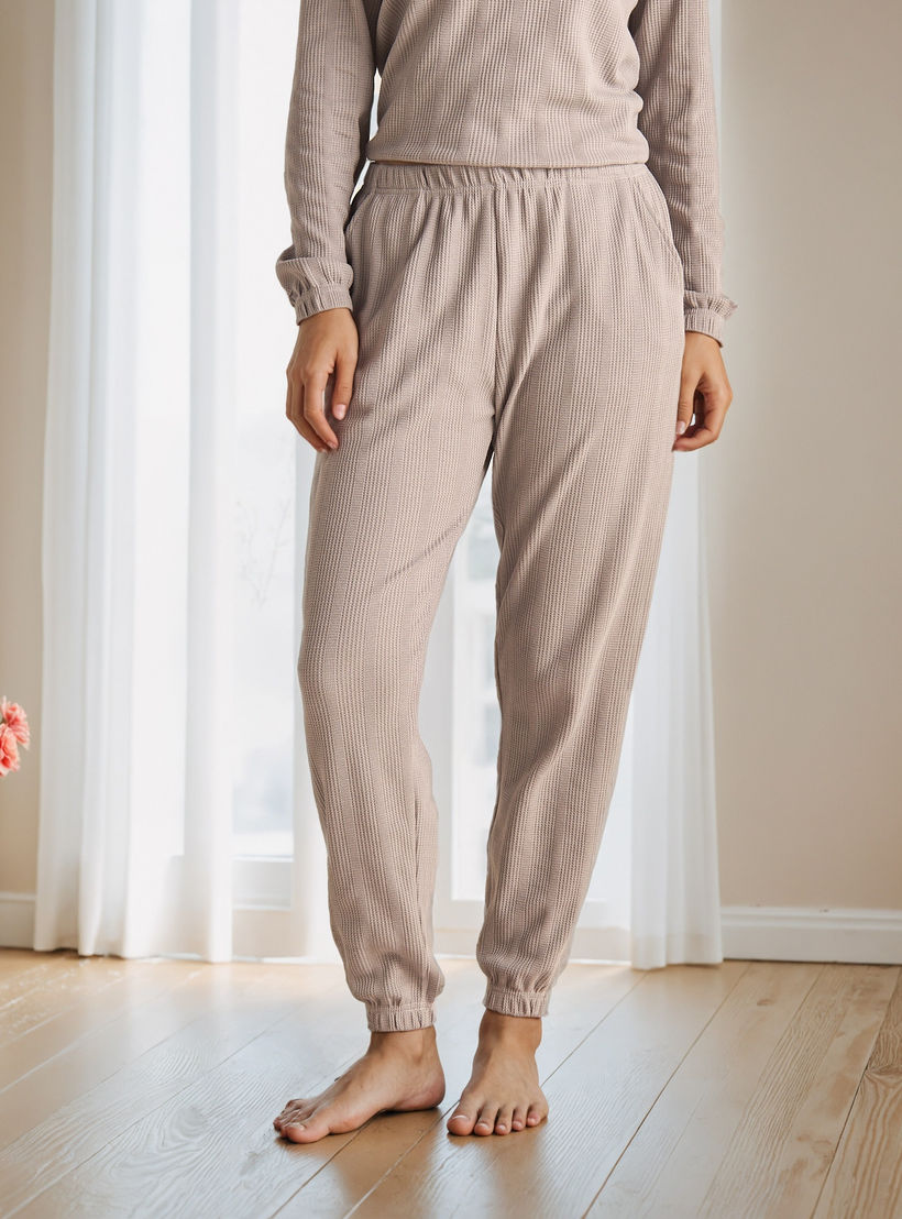 طقم بيجاما بنمط وافل بارز الملمس-women-clothing-nightwear-pyjamas-longsets-image-3