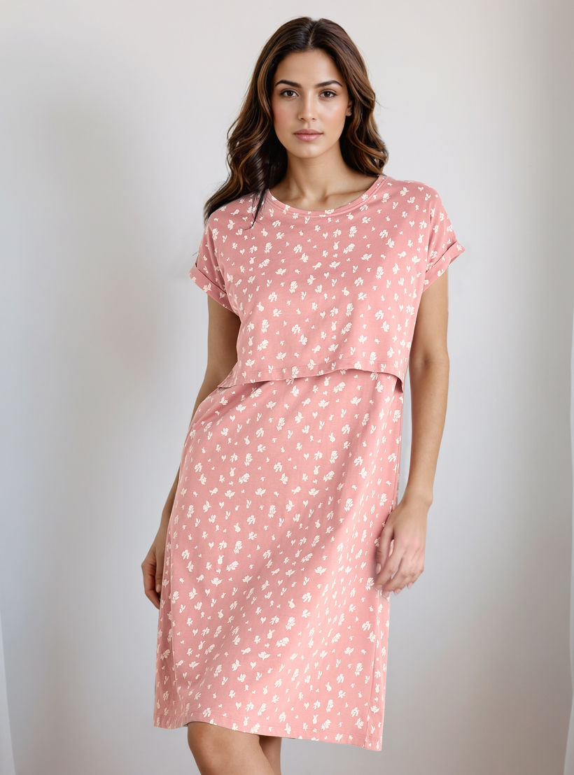 Floral Print Maternity Night Dress-women-clothing-maternity-nightwear-image-1