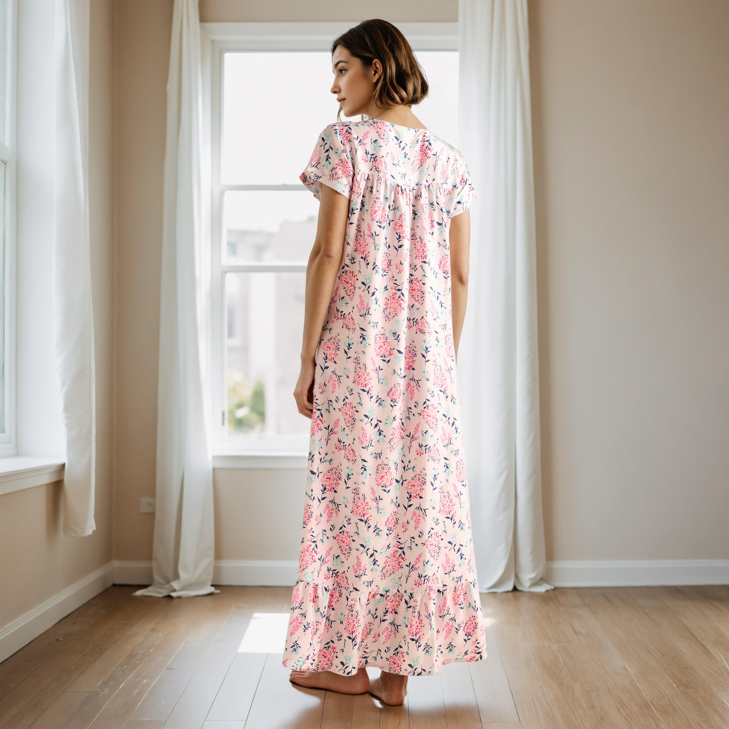 Floral Print Viscose Night Gown-women-clothing-nightwear-nighties-image-3