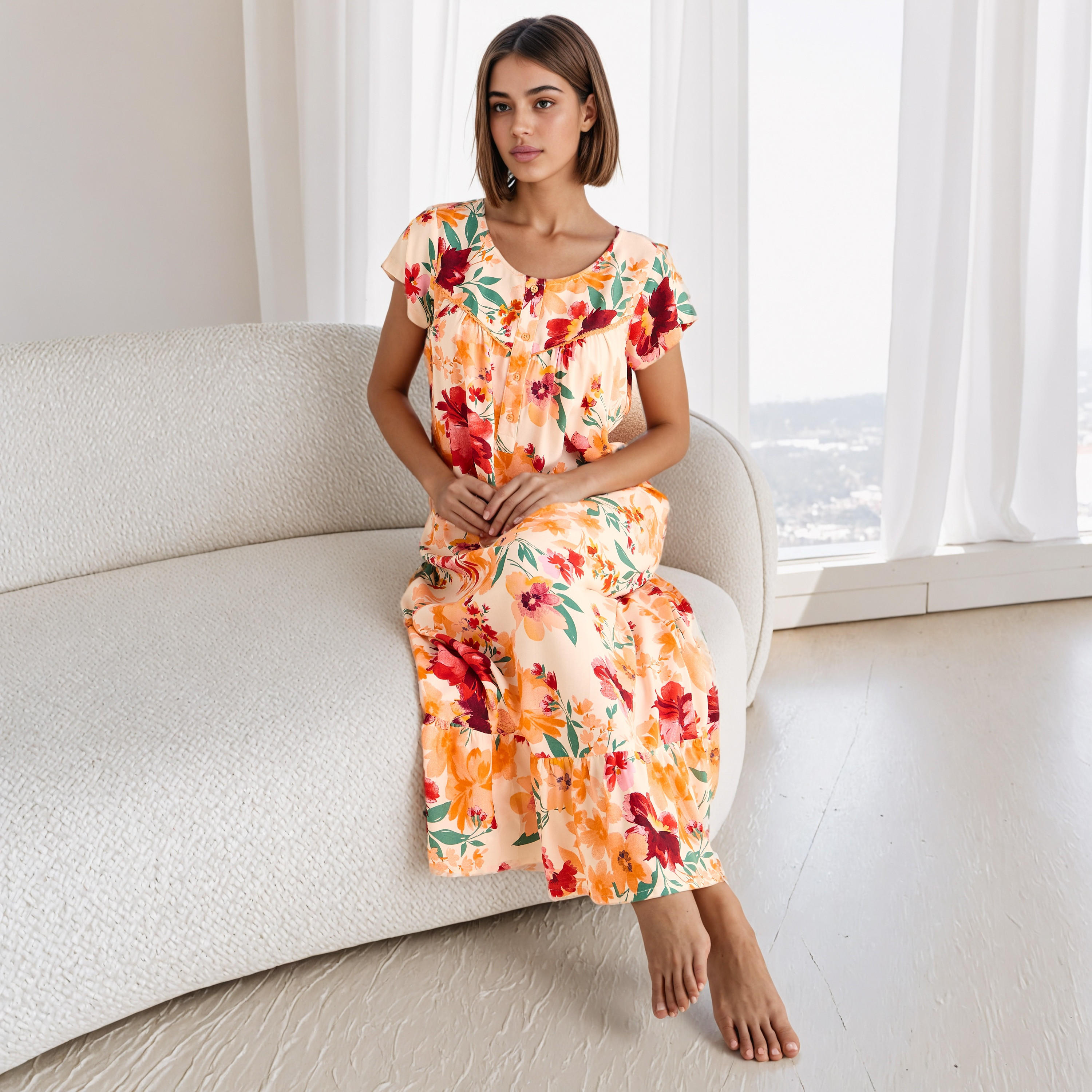 Floral Print Viscose Night Gown-women-clothing-nightwear-nighties-image-1