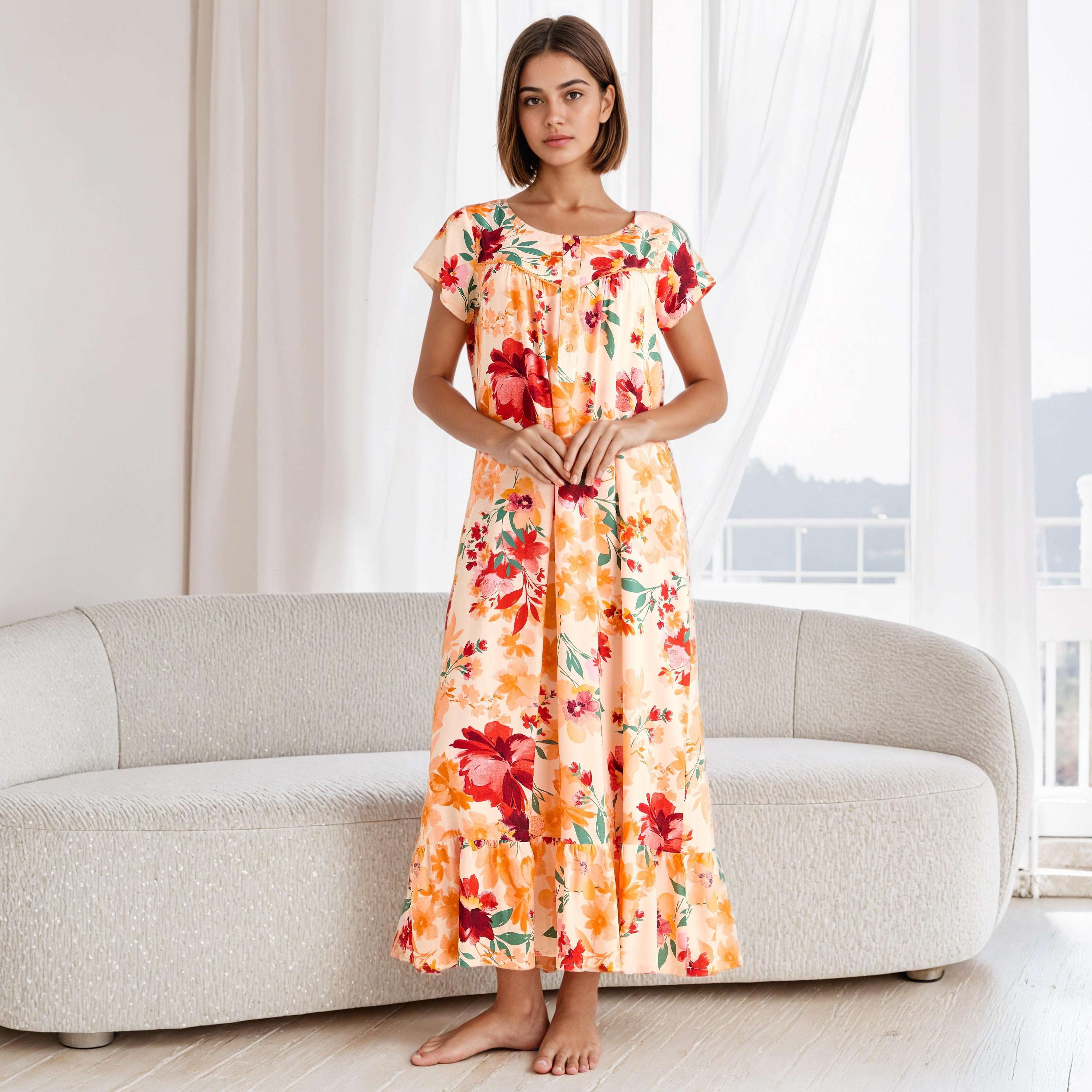 Floral Print Viscose Night Gown-women-clothing-nightwear-nighties-image-2