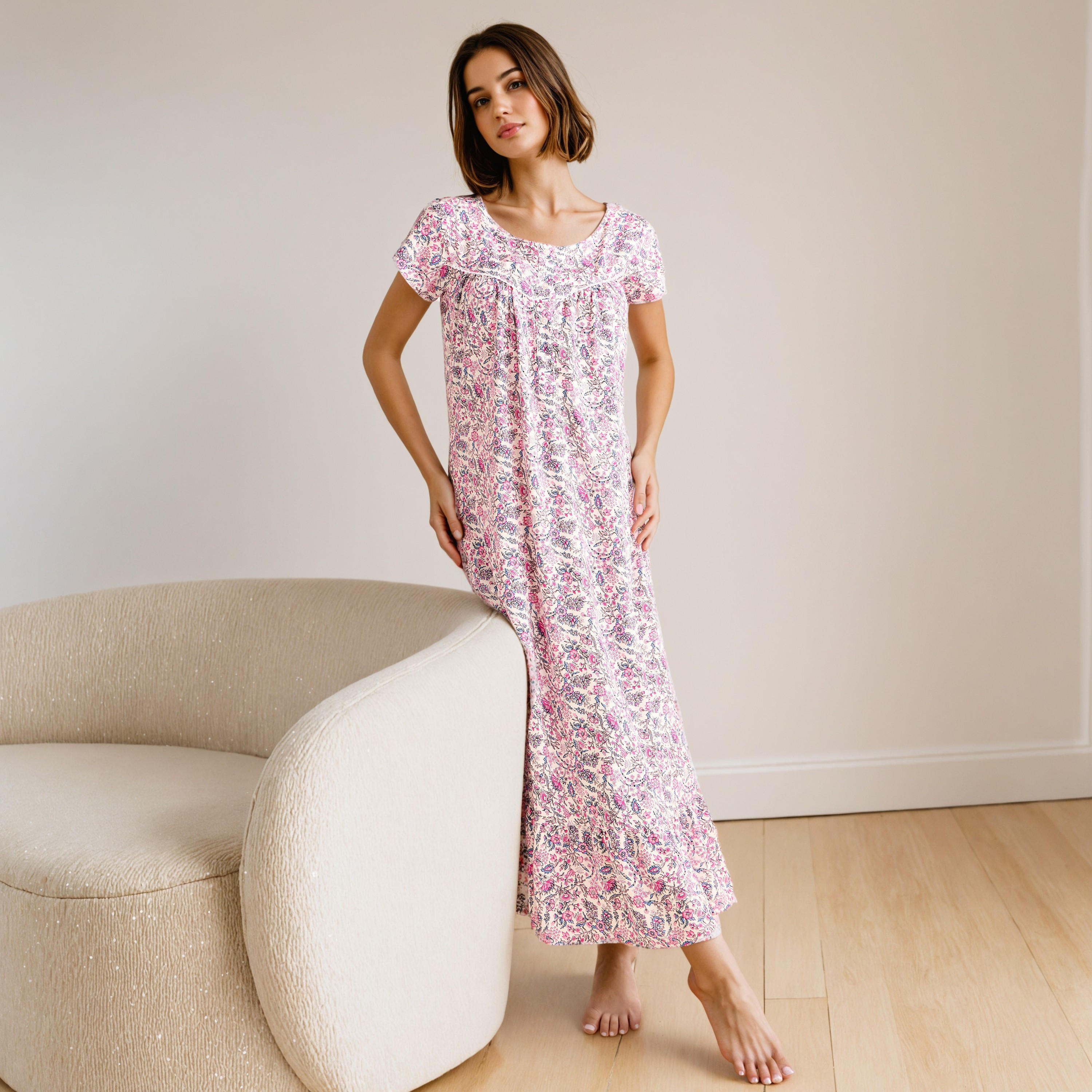 Floral Print Viscose Night Gown-women-clothing-nightwear-nighties-image-2