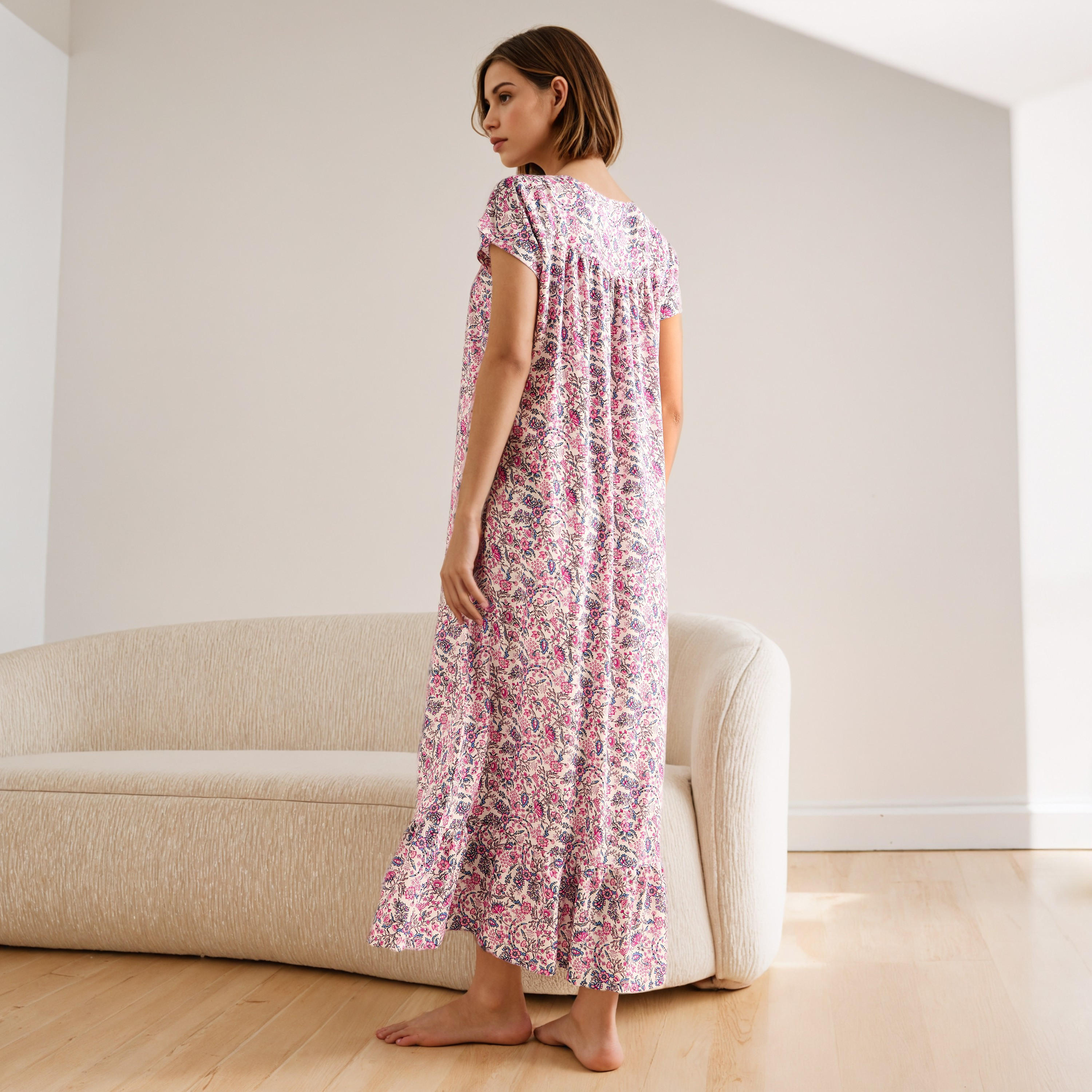 Floral Print Viscose Night Gown-women-clothing-nightwear-nighties-image-3