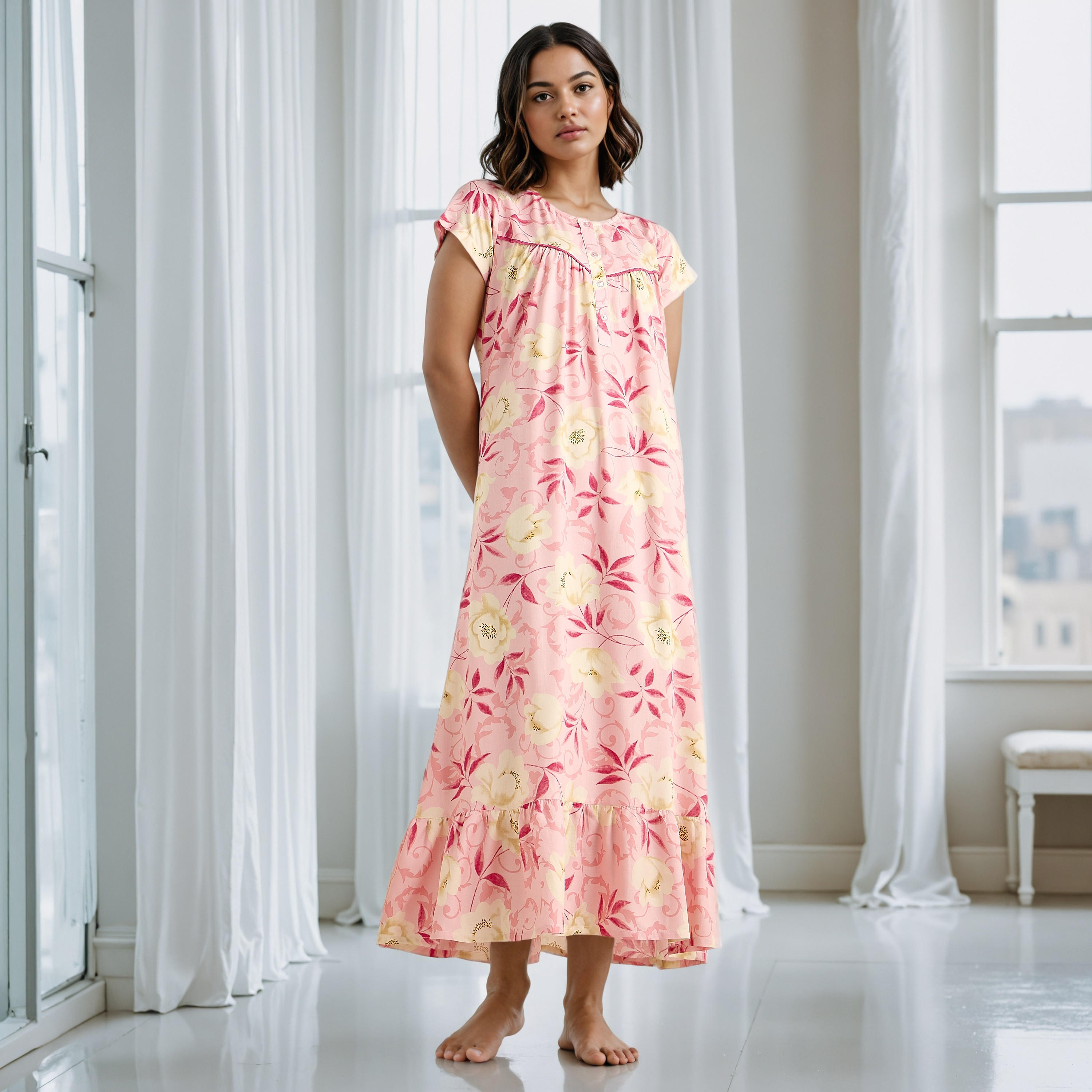 Floral Print Viscose Night Gown-women-clothing-nightwear-nighties-image-2