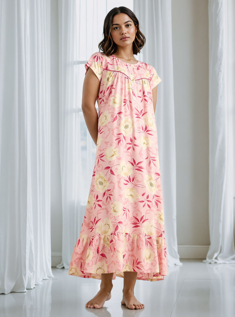 Floral Print Viscose Night Gown-women-clothing-nightwear-nighties-image-2