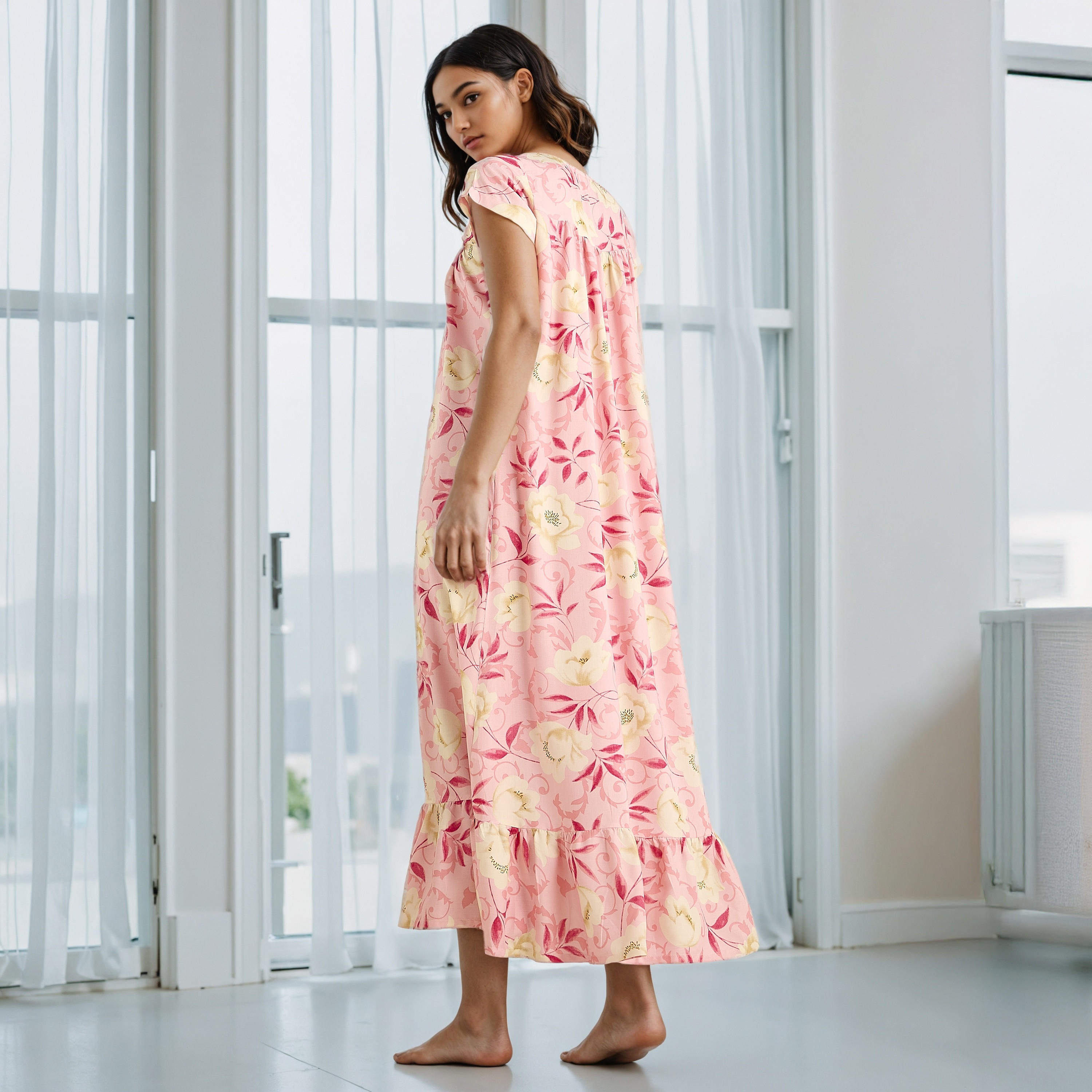 Floral Print Viscose Night Gown-women-clothing-nightwear-nighties-image-3