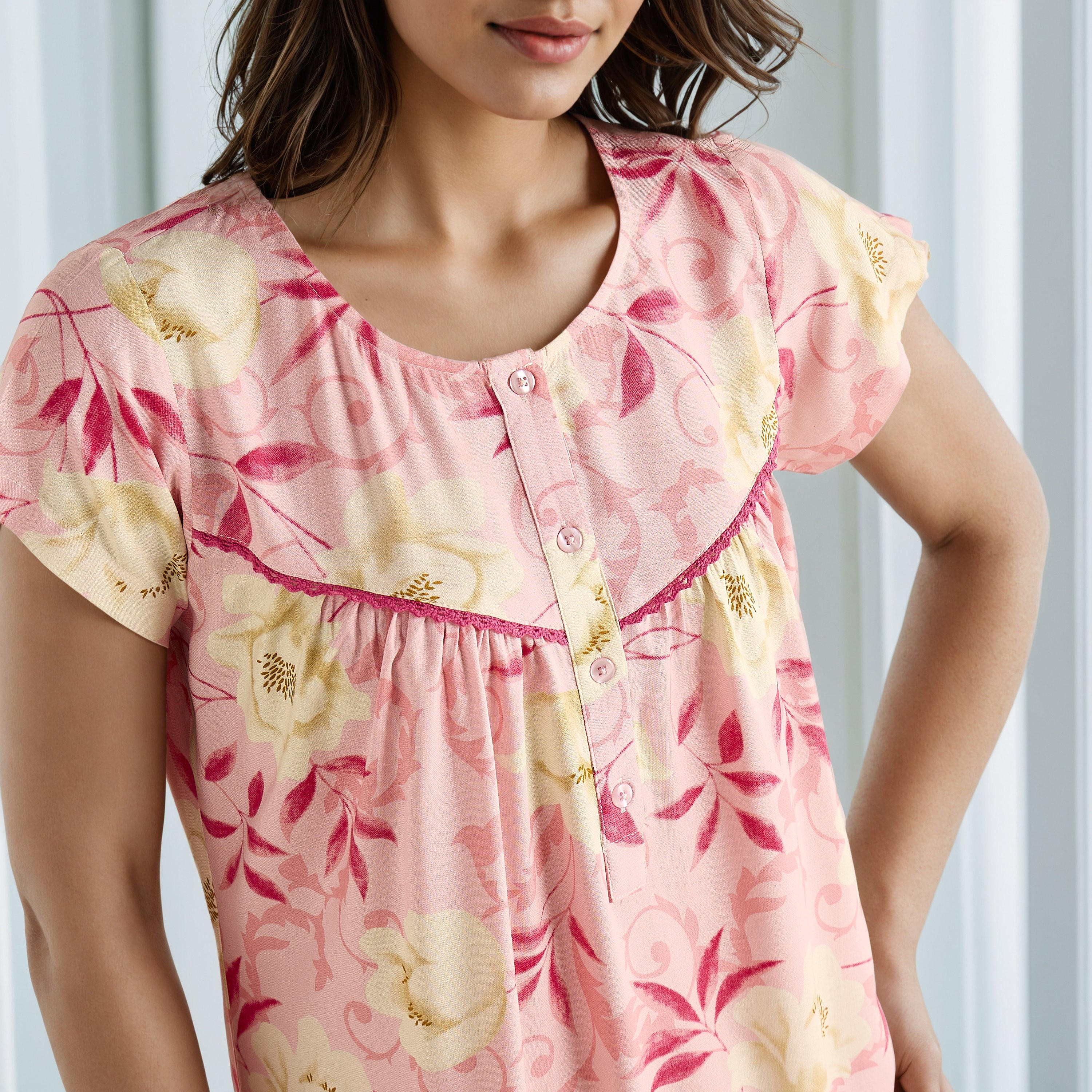Floral Print Viscose Night Gown-women-clothing-nightwear-nighties-image-4