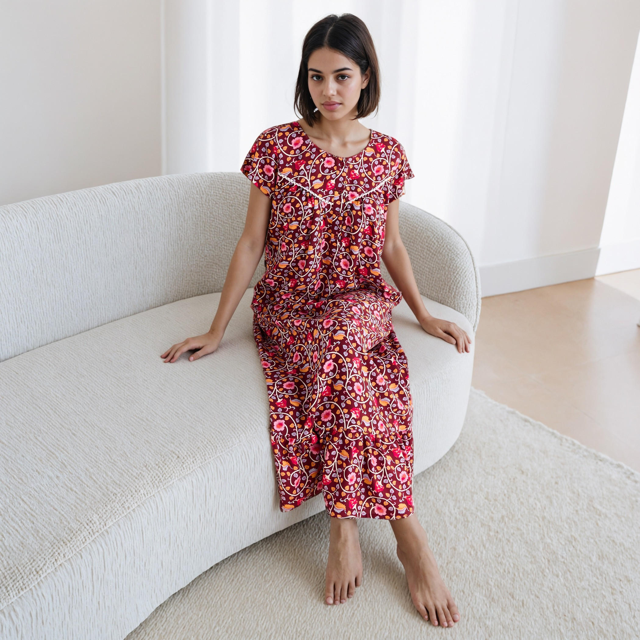 Floral Print Viscose Night Gown-women-clothing-nightwear-nighties-image-2