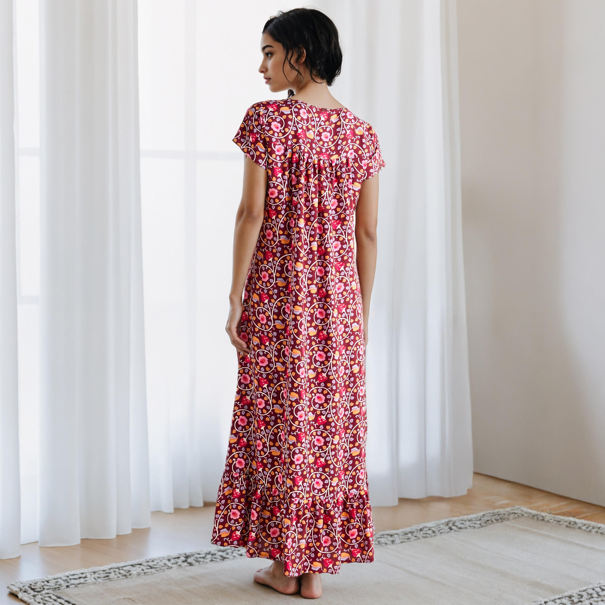 Floral Print Viscose Night Gown-women-clothing-nightwear-nighties-image-3