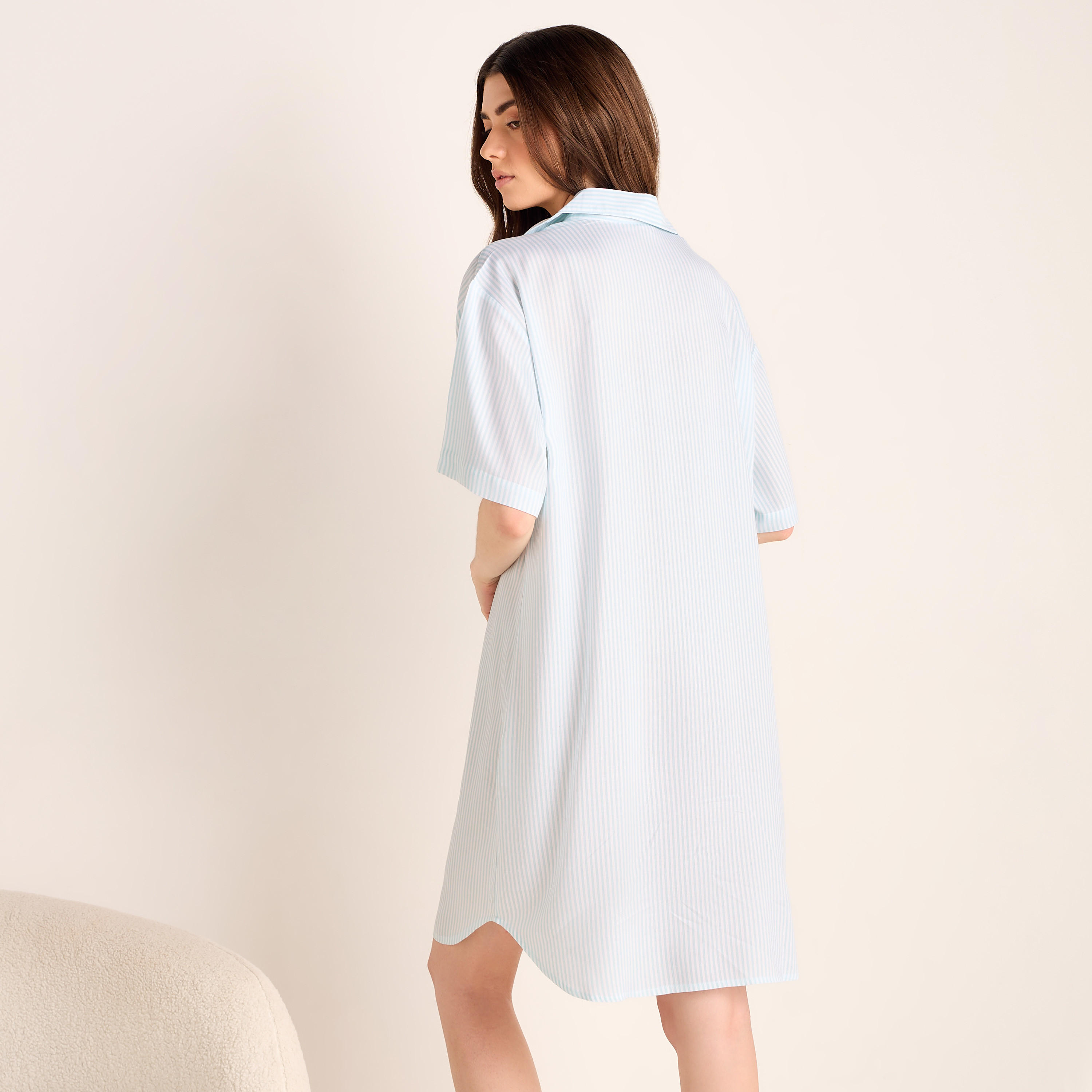 Striped Notch Collar Viscose Sleepshirt-women-clothing-nightwear-nighties-image-3