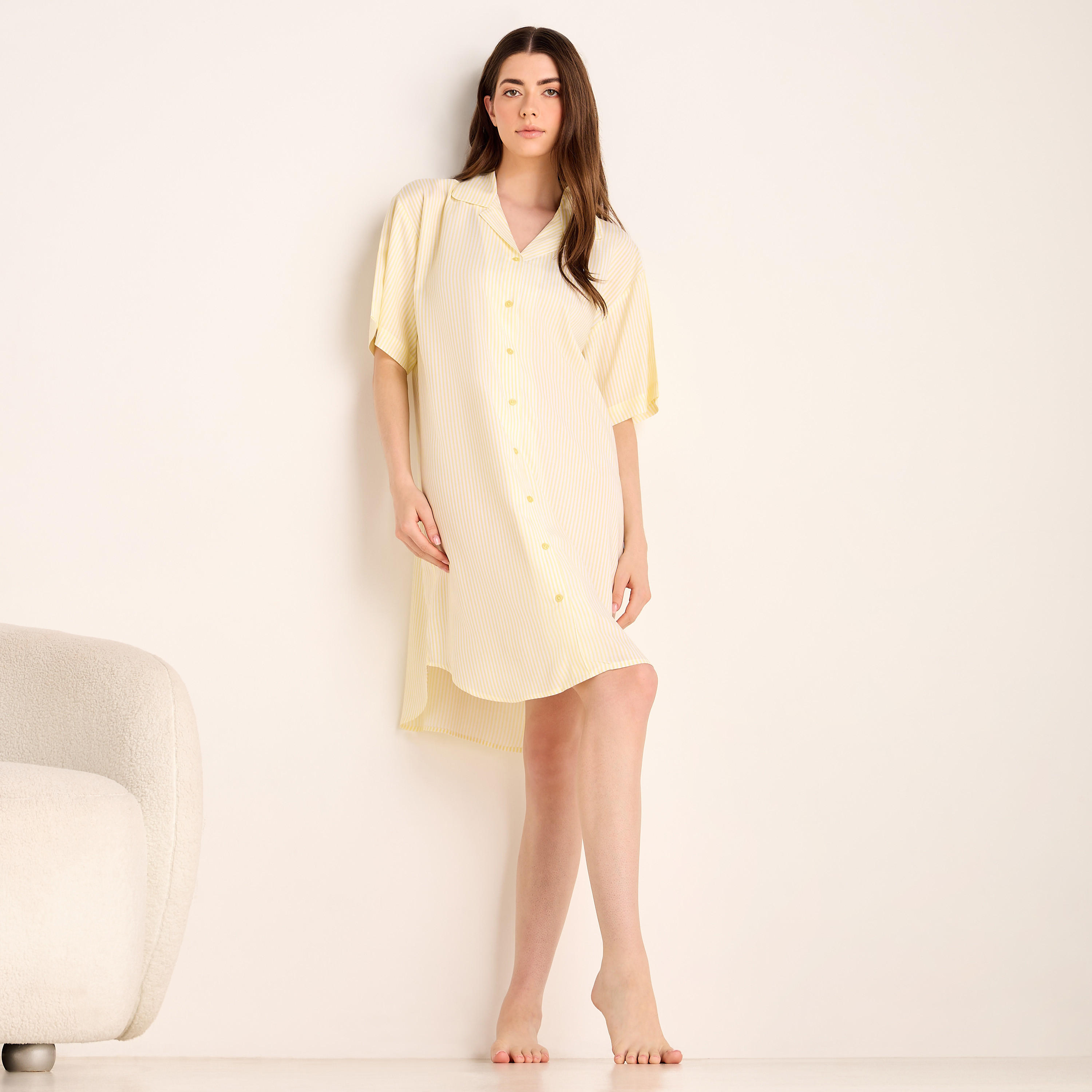 Striped Notch Collar Viscose Sleepshirt-women-clothing-nightwear-nighties-image-2