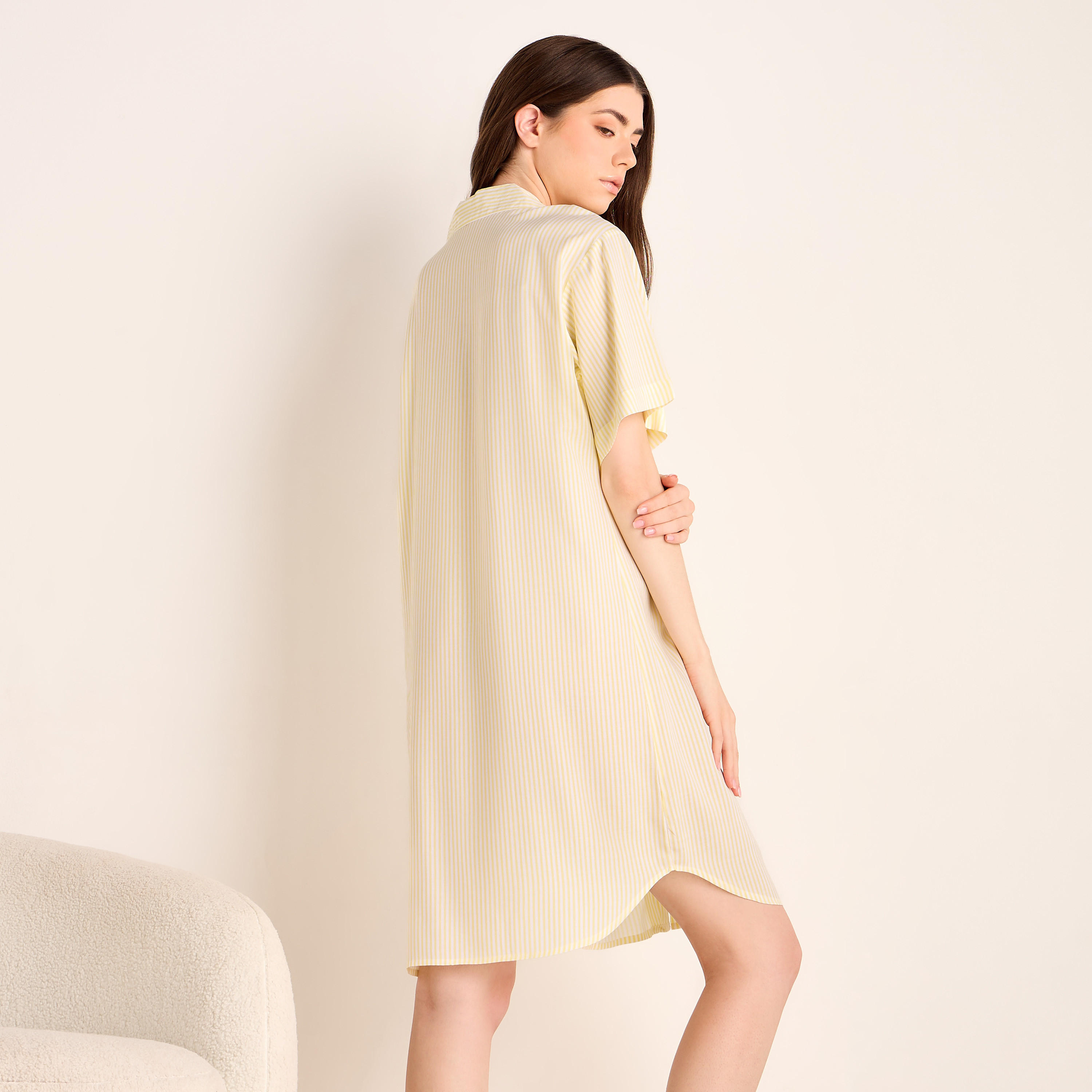Striped Notch Collar Viscose Sleepshirt-women-clothing-nightwear-nighties-image-3
