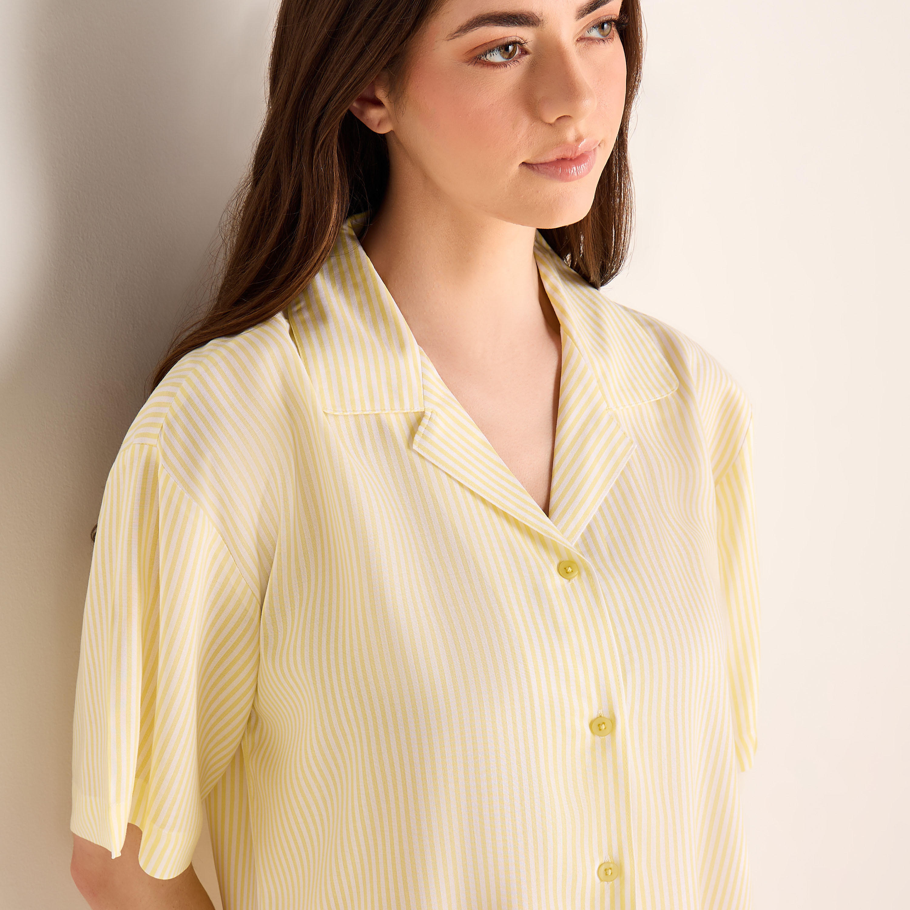 Striped Notch Collar Viscose Sleepshirt-women-clothing-nightwear-nighties-image-4