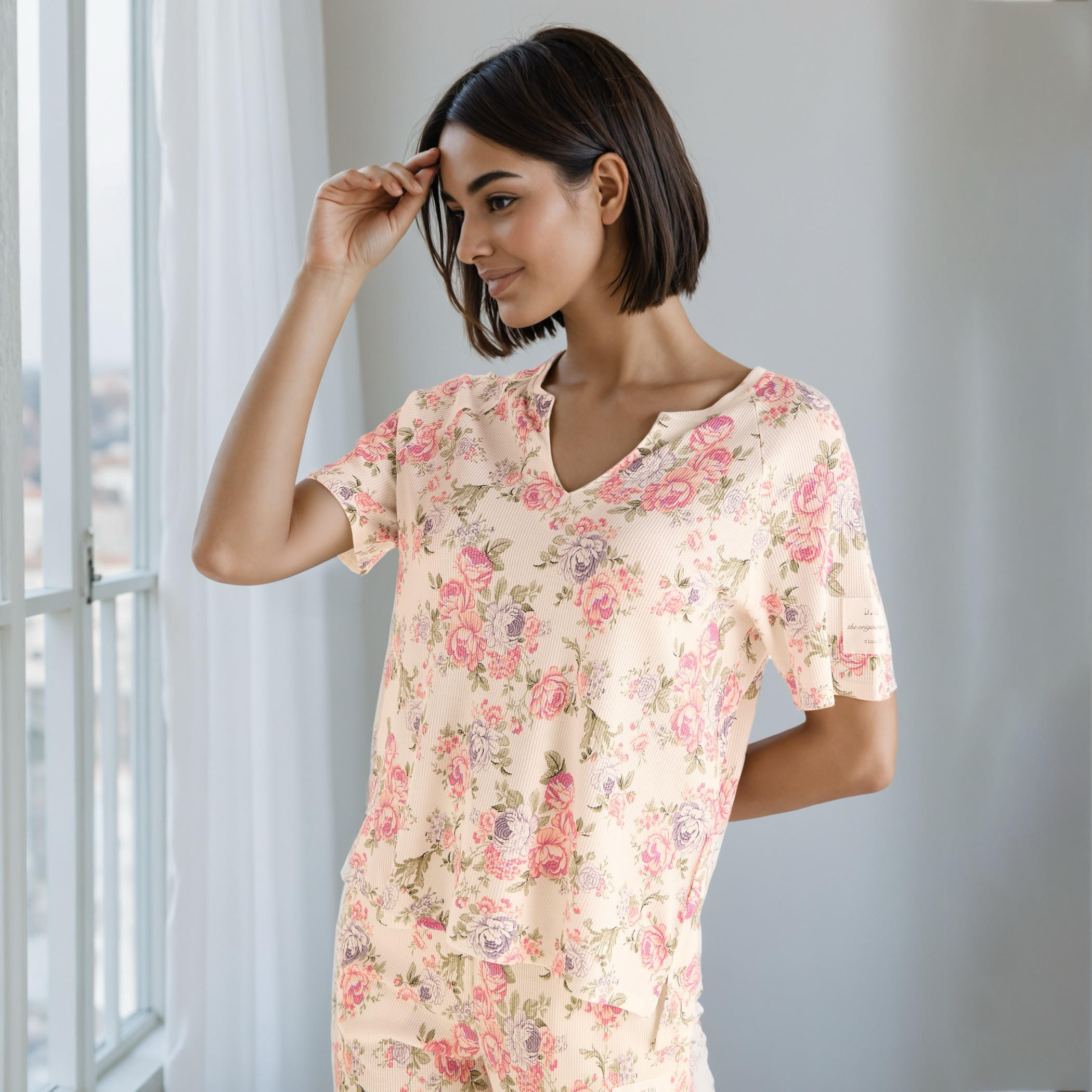 Floral Print Waffle Pyjama Set-women-clothing-nightwear-pyjamas-longsets-image-2