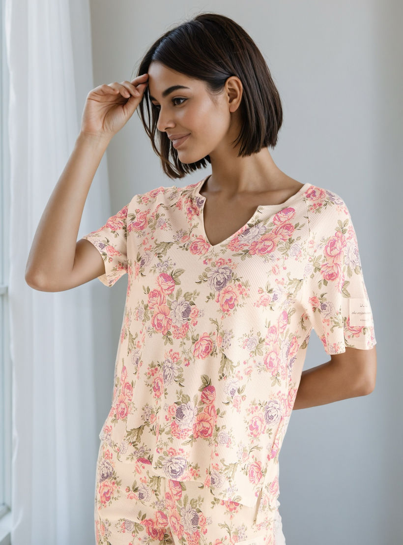 Floral Print Waffle Pyjama Set-women-clothing-nightwear-pyjamas-longsets-image-2