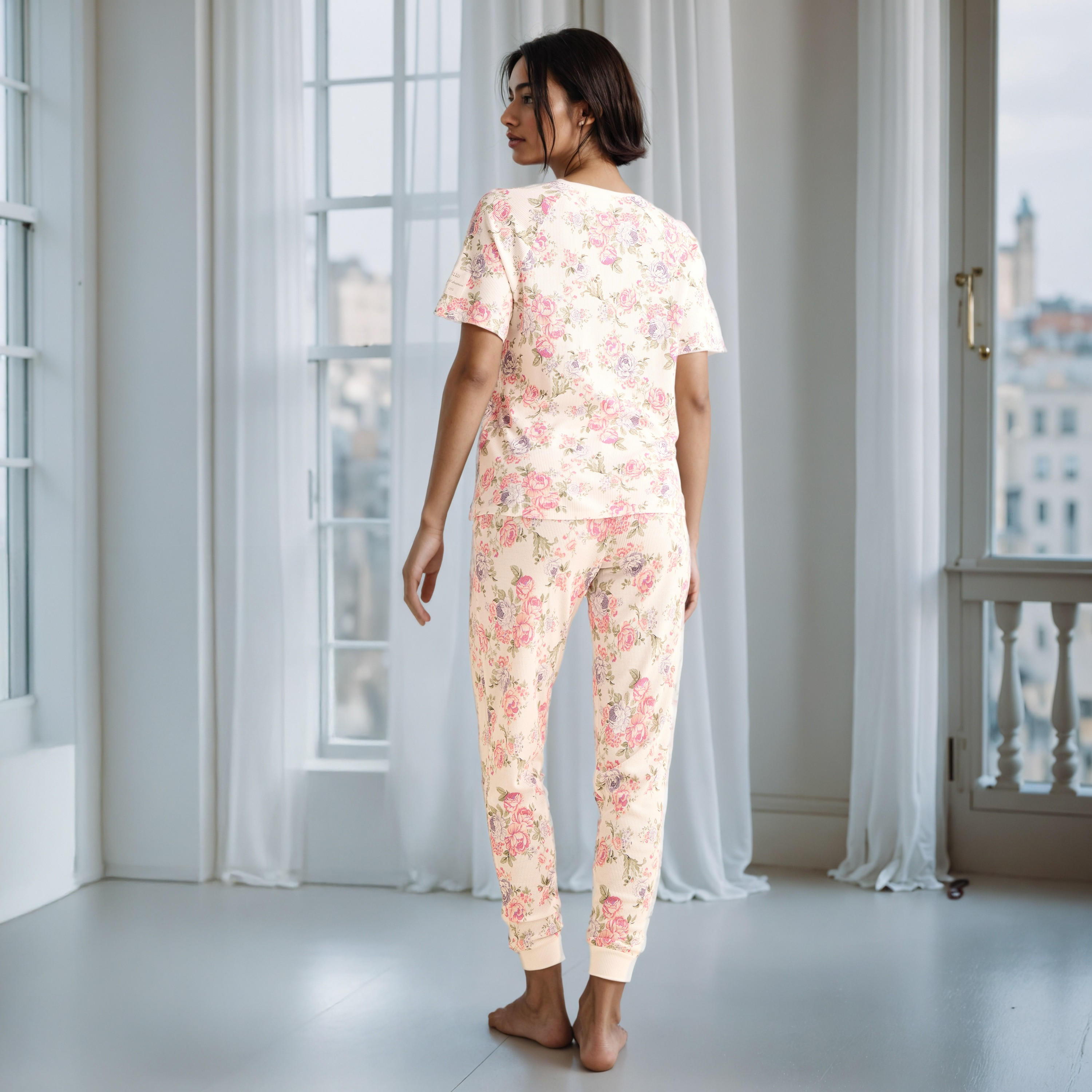 Floral Print Waffle Pyjama Set-women-clothing-nightwear-pyjamas-longsets-image-3
