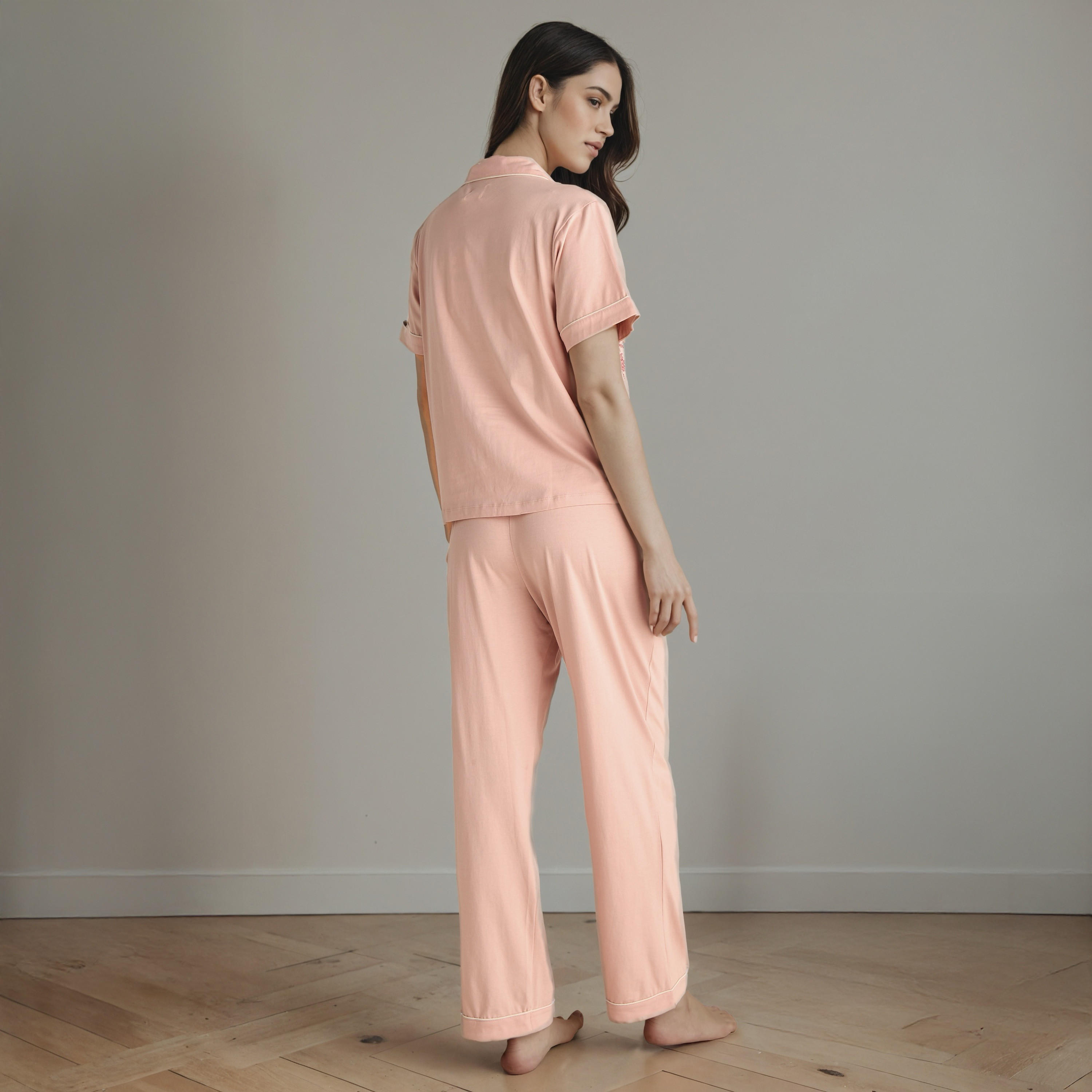طقم بيجاما قطن بتطريزات زهرية-women-clothing-nightwear-pyjamas-longsets-image-4