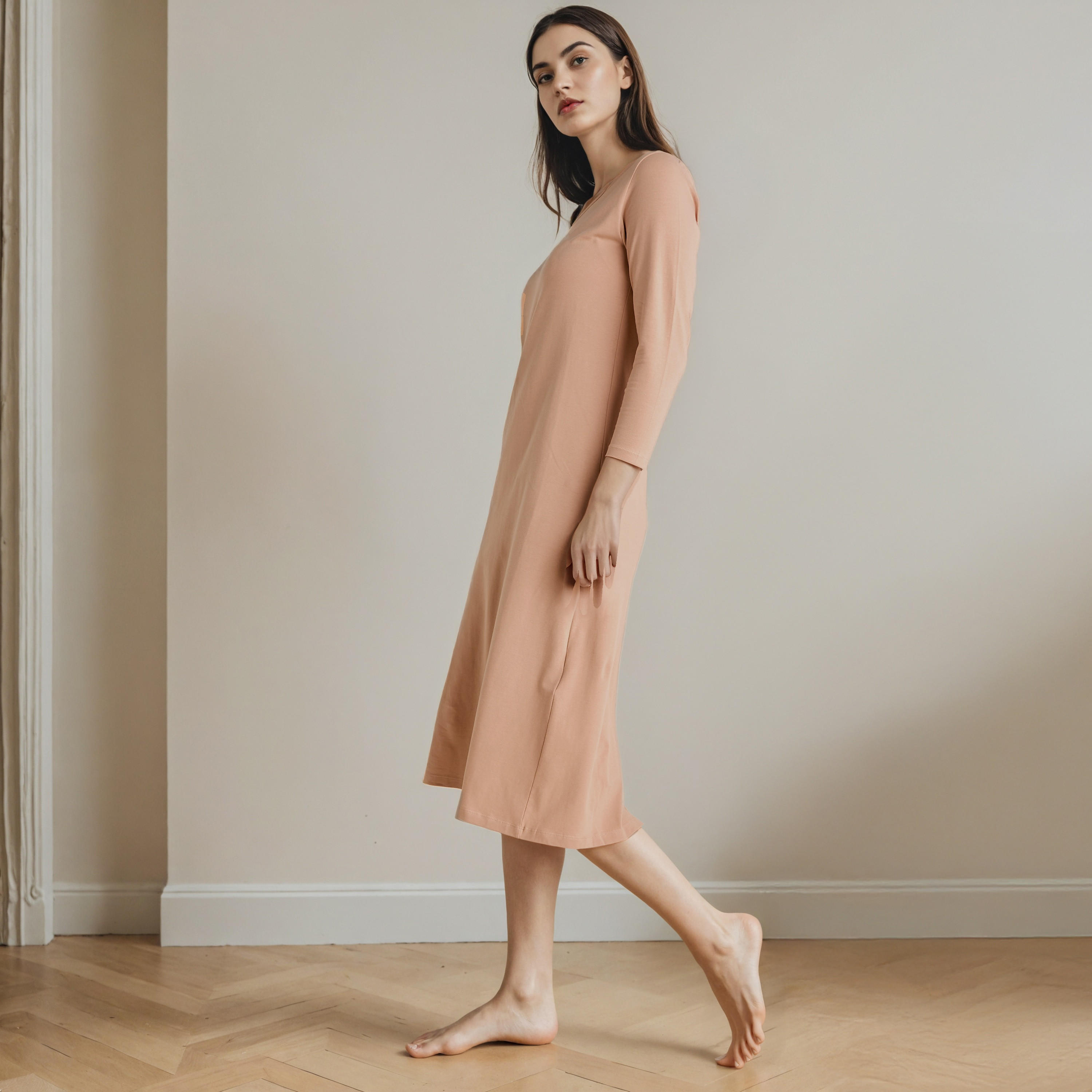 Long Sleeves Night Dress with Back Slit-women-clothing-nightwear-nighties-image-2