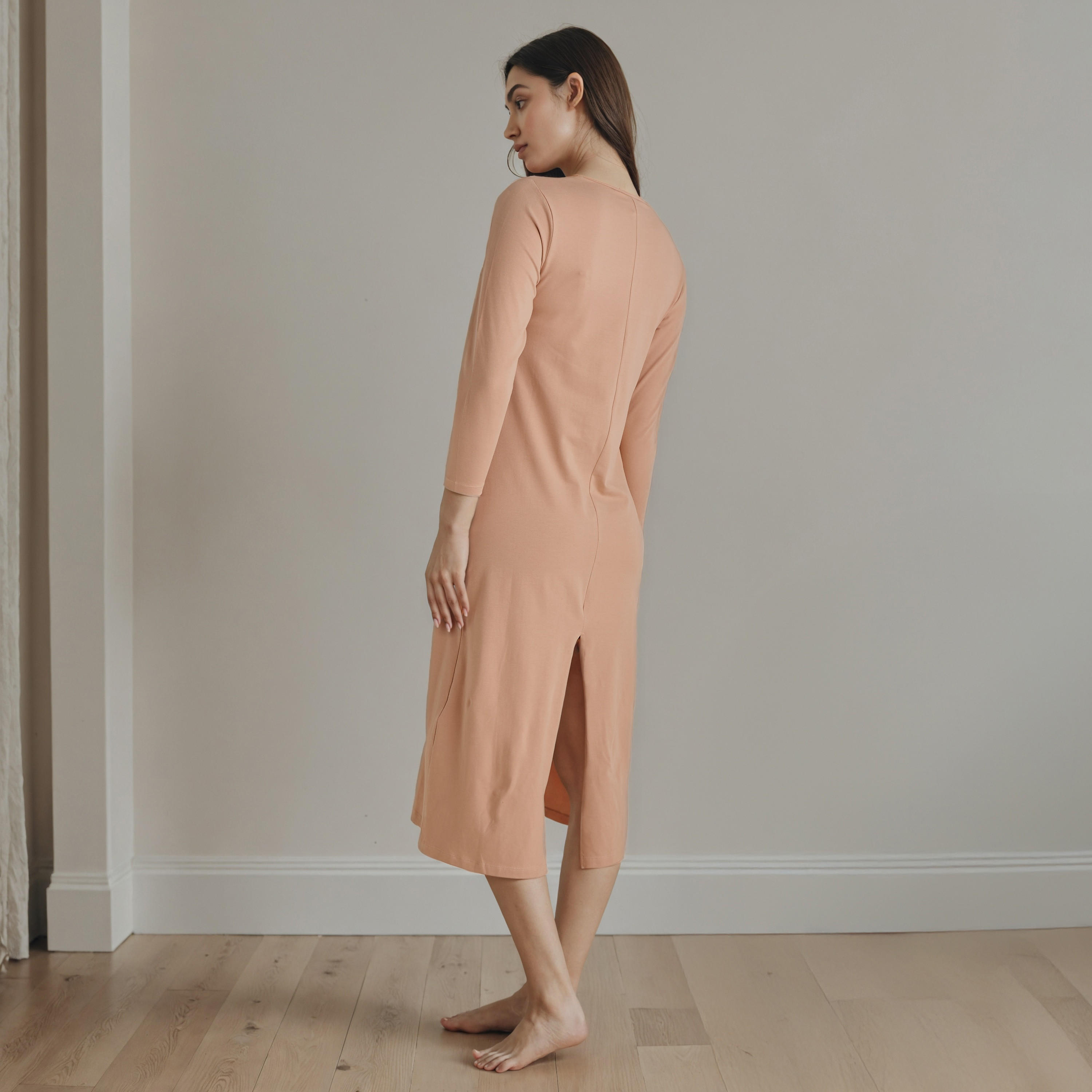 Long Sleeves Night Dress with Back Slit-women-clothing-nightwear-nighties-image-3