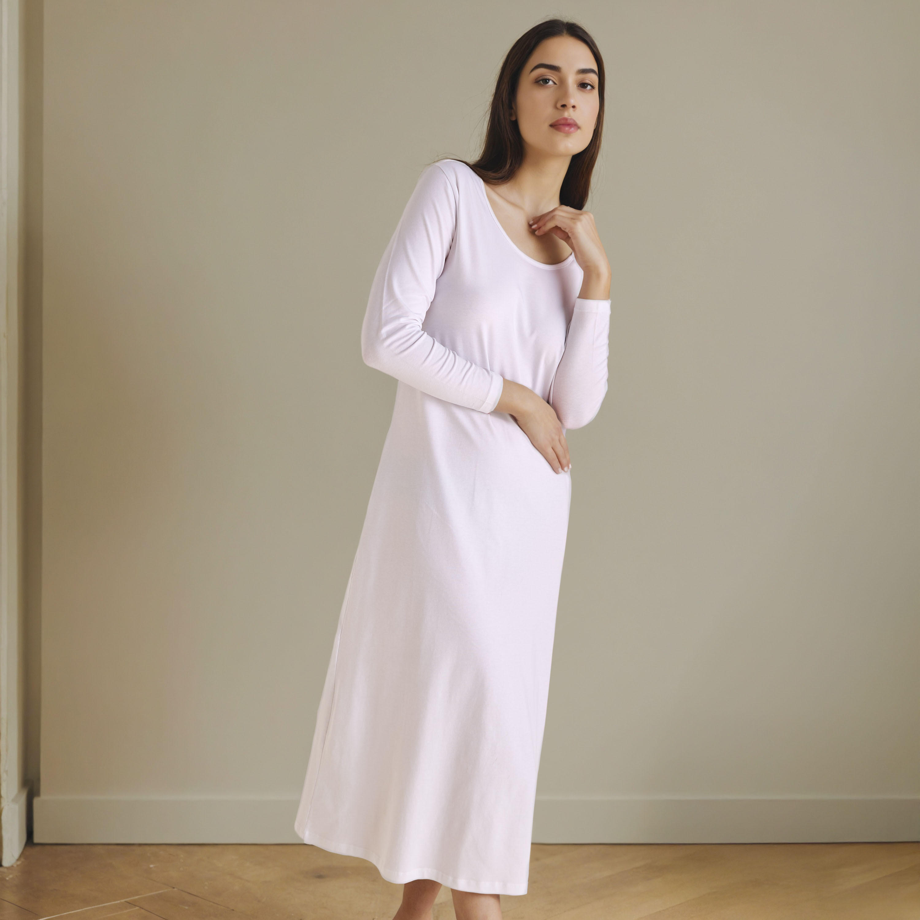 Long Sleeves Night Dress with Back Slit-women-clothing-nightwear-nighties-image-1