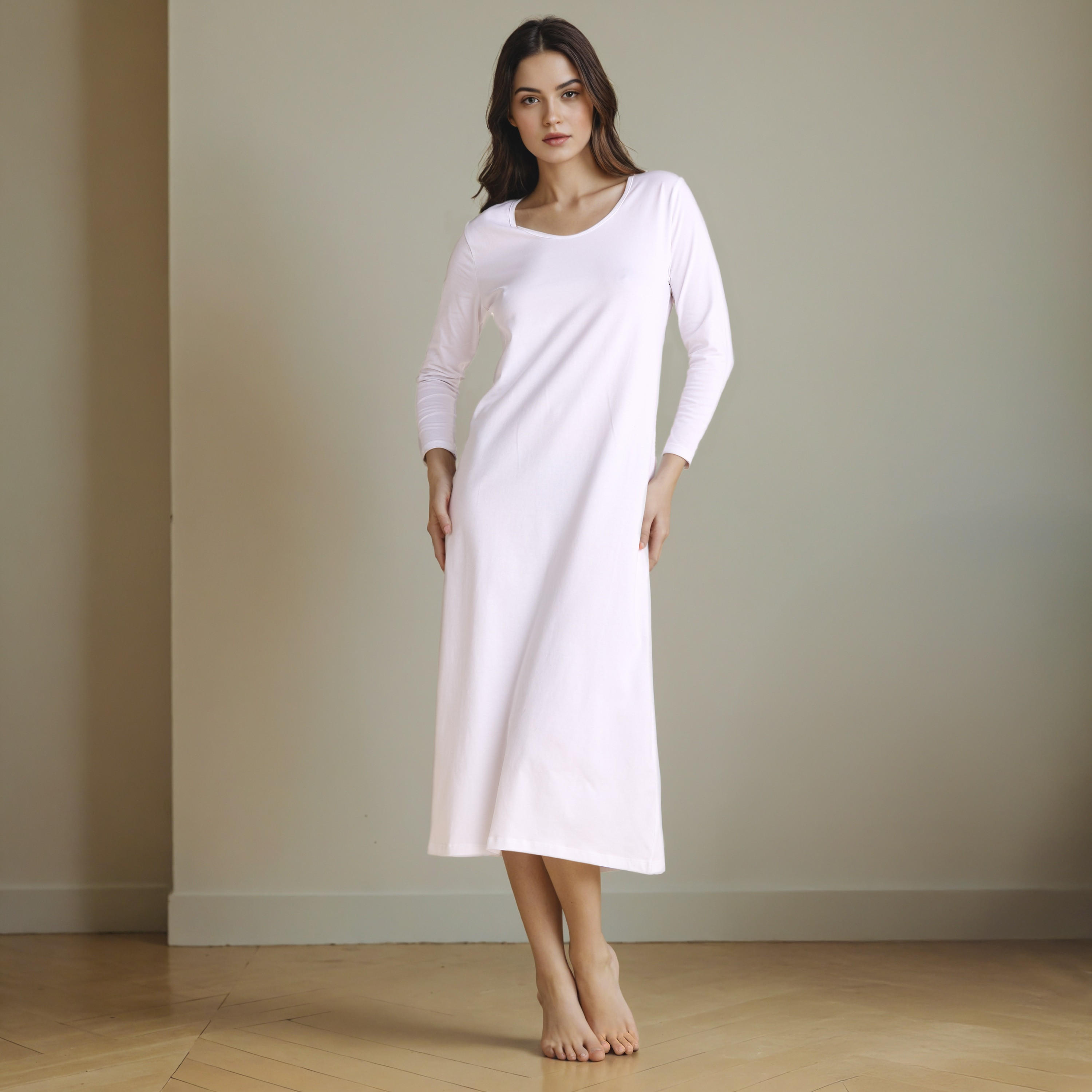 فستان نوم بأكمام طويلة وفتحة خلفية-women-clothing-nightwear-nighties-image-2