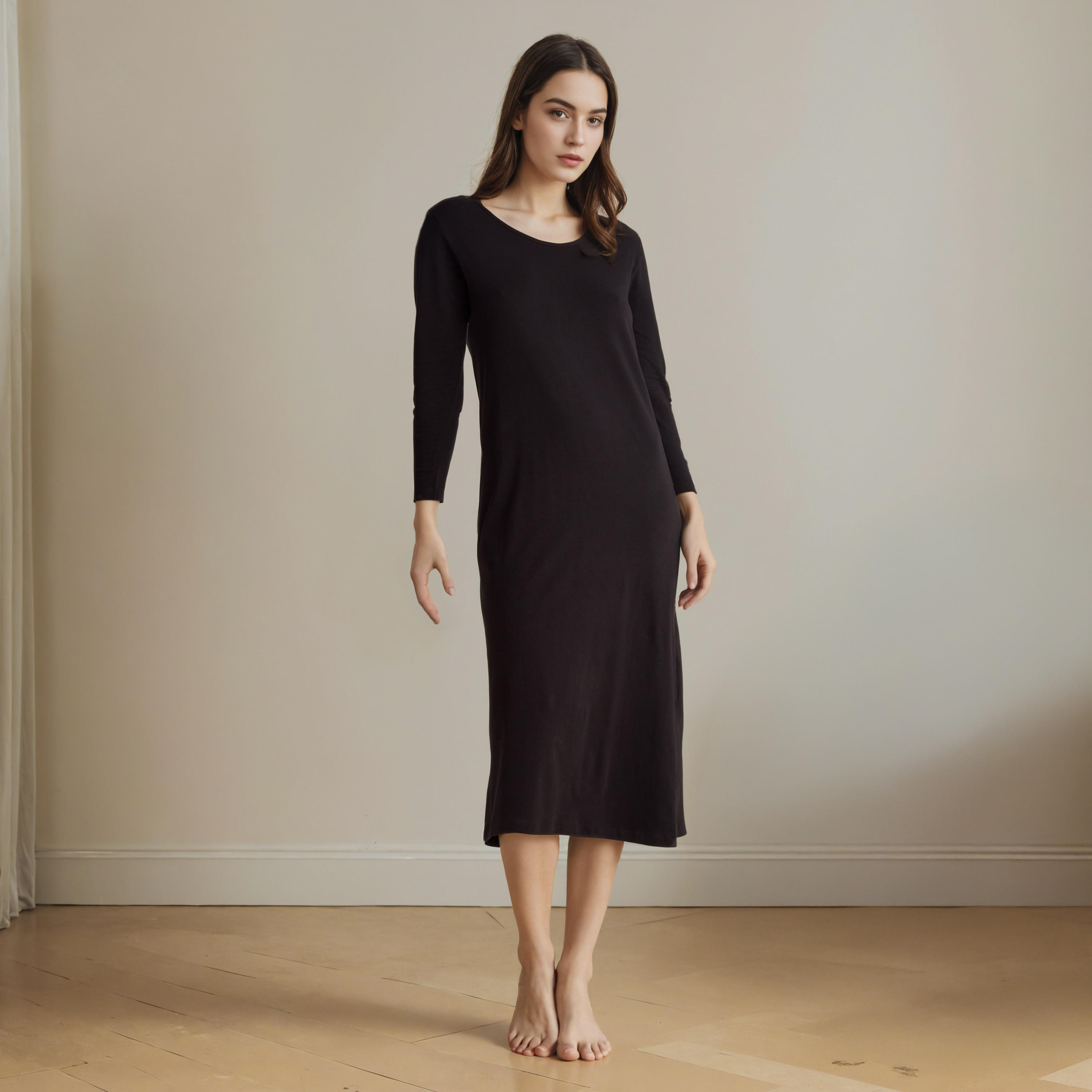 Long Sleeves Night Dress with Back Slit-women-clothing-nightwear-nighties-image-1