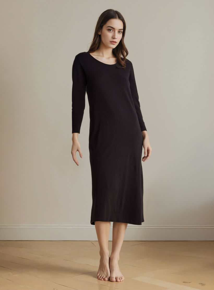Long Sleeves Night Dress with Back Slit-women-clothing-nightwear-nighties-image-1