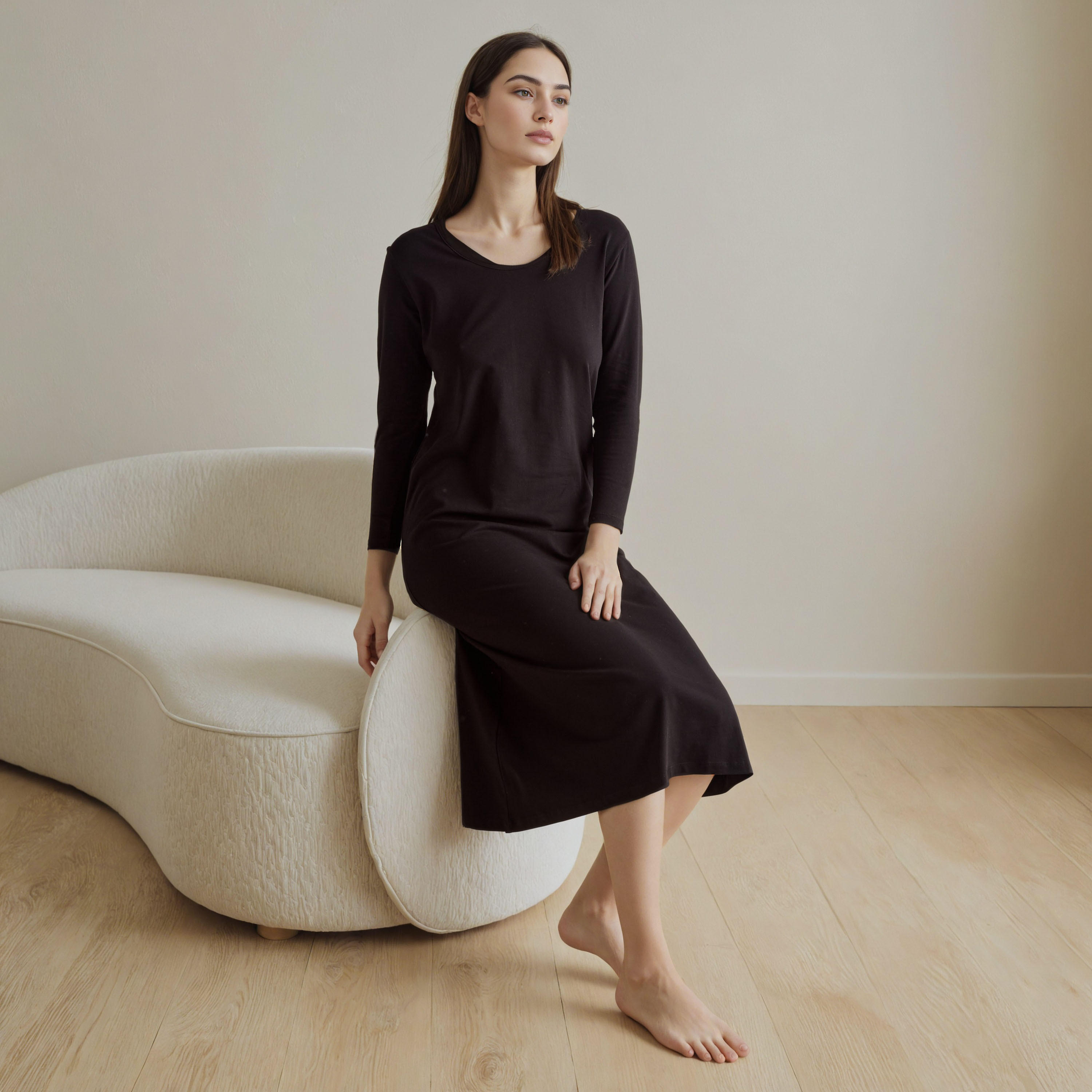 Long Sleeves Night Dress with Back Slit-women-clothing-nightwear-nighties-image-4