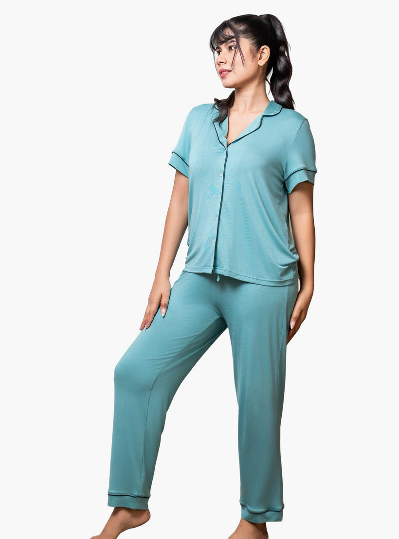 Aadaraya Pyjama Set Shirt and Pants Rayon-women-clothing-nightwear-pyjamas-longsets-image-2