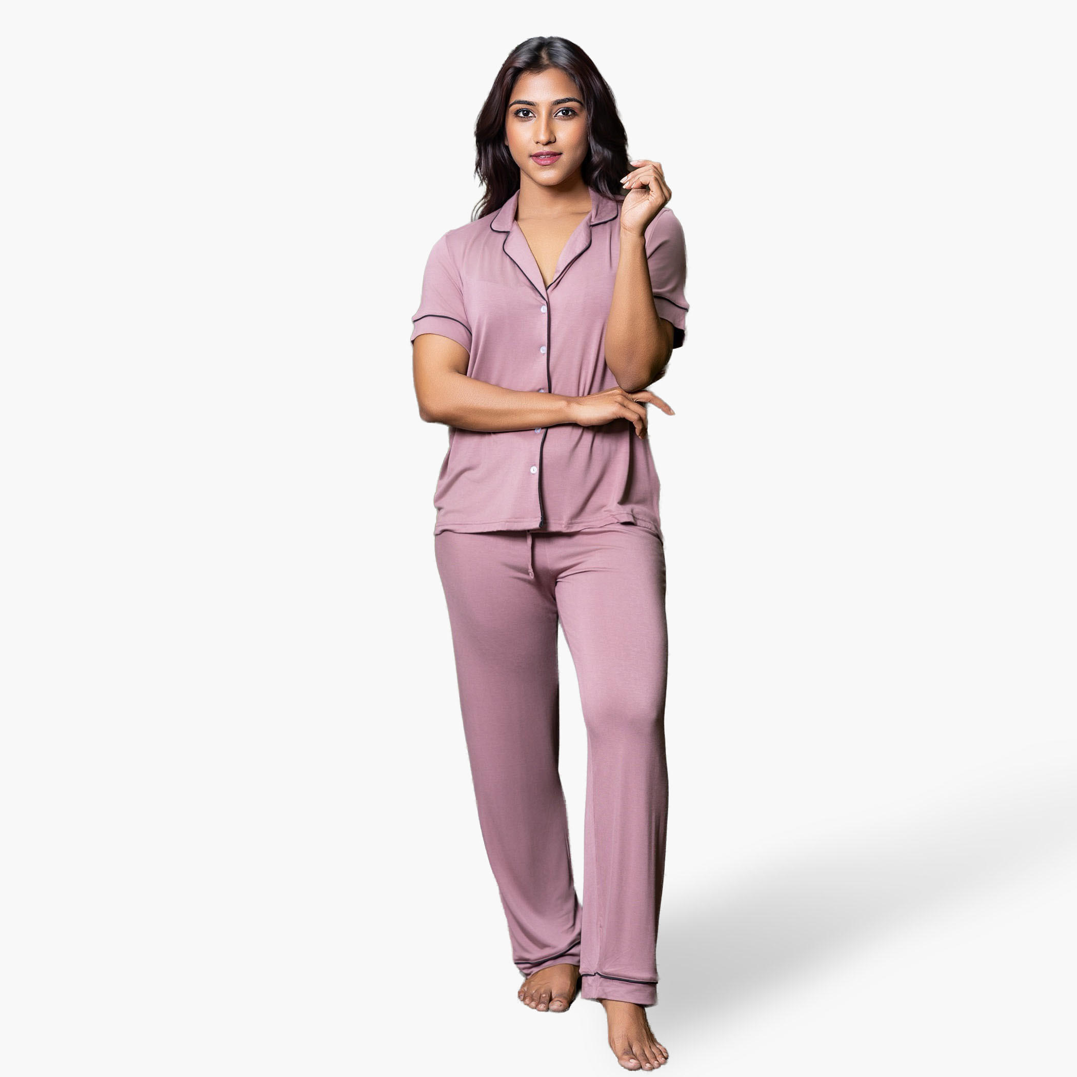 Aadaraya Pyjama Set Shirt and Pants Rayon-women-clothing-nightwear-pyjamas-longsets-image-1