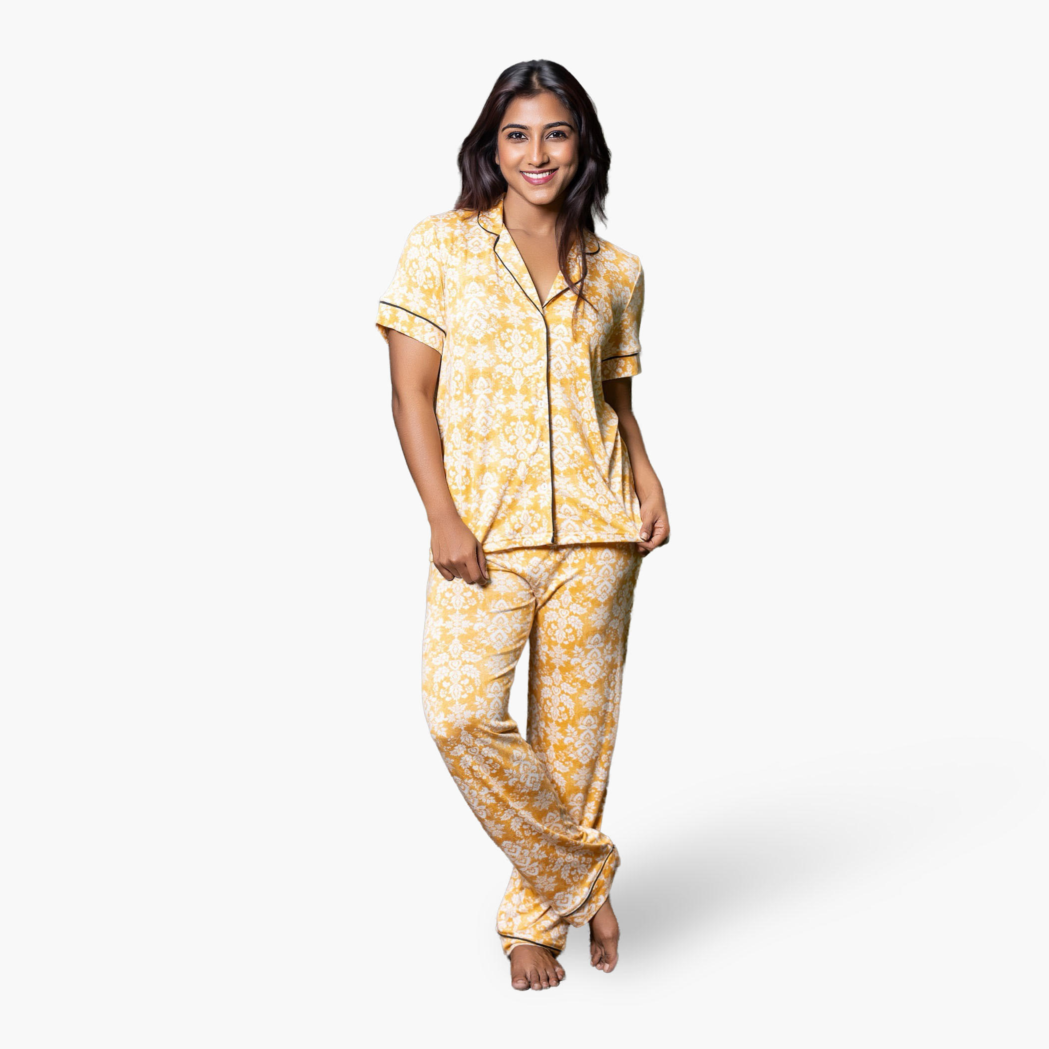 Aadaraya Pyjama Set Shirt and Pants Rayon-women-clothing-nightwear-pyjamas-longsets-image-1