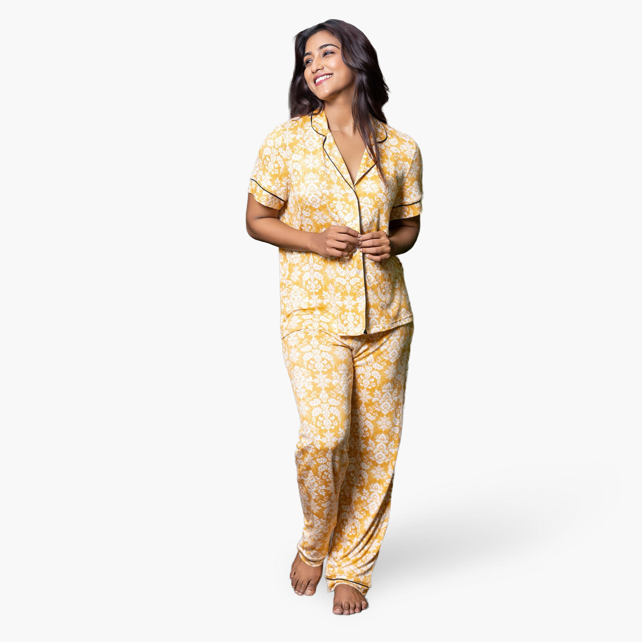 Aadaraya Pyjama Set Shirt and Pants Rayon-women-clothing-nightwear-pyjamas-longsets-image-2