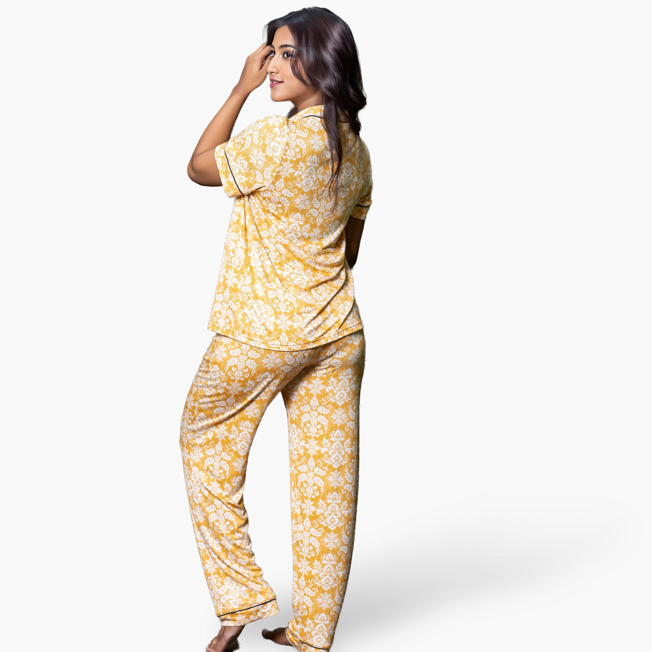 Aadaraya Pyjama Set Shirt and Pants Rayon-women-clothing-nightwear-pyjamas-longsets-image-3