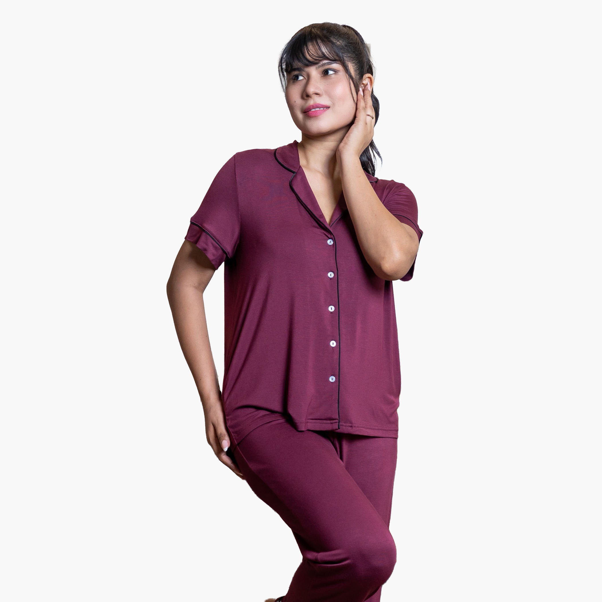 Aadaraya Pyjama Set Shirt and Pants Rayon-women-clothing-nightwear-pyjamas-longsets-image-1