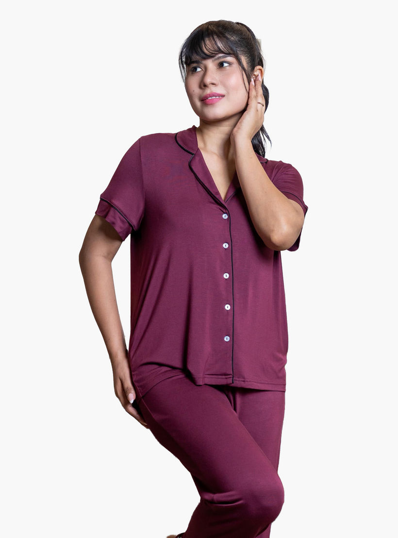 Aadaraya Pyjama Set Shirt and Pants Rayon-women-clothing-nightwear-pyjamas-longsets-image-1