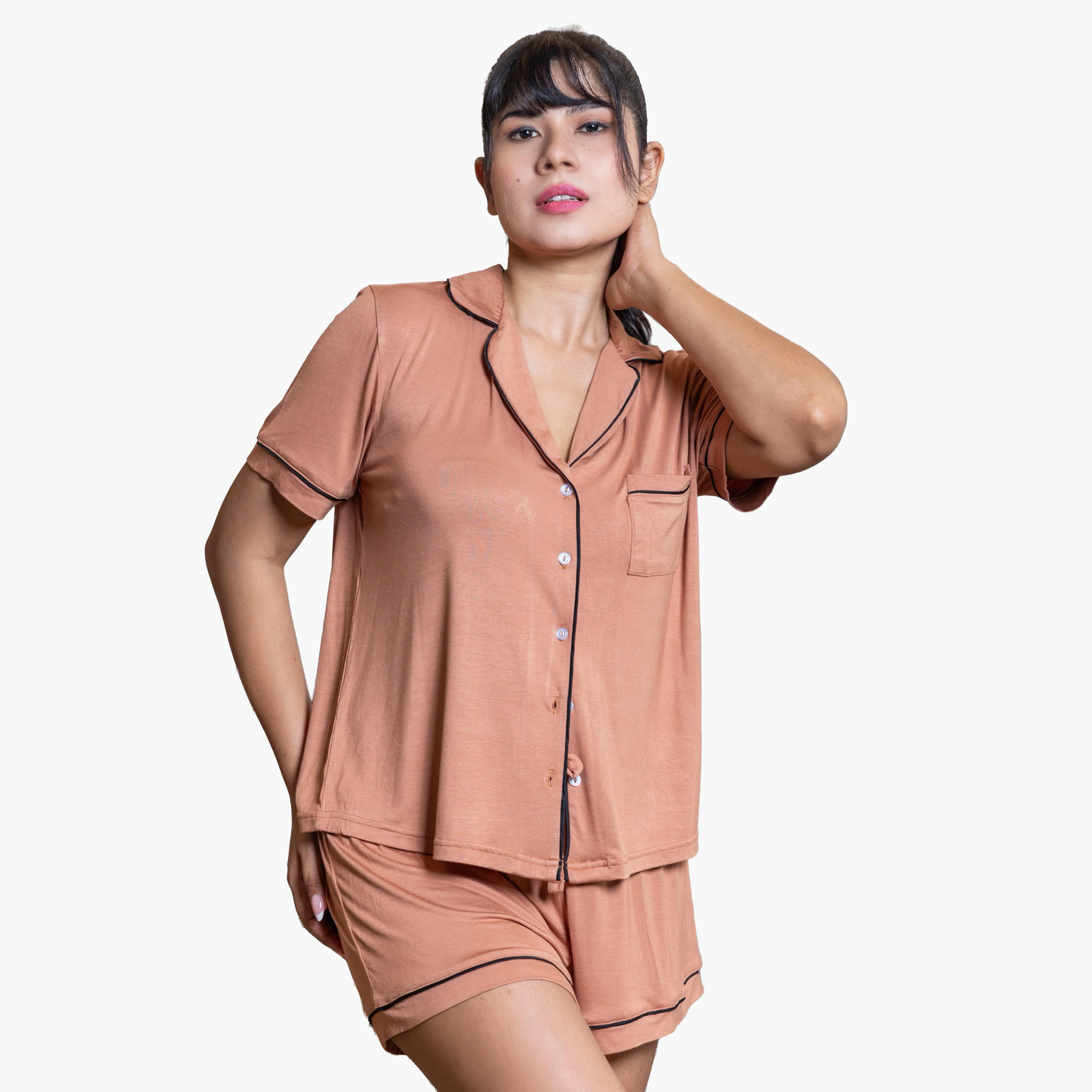 طقم شورت وقميص رايون من آدارايا-women-clothing-nightwear-pyjamas-shortsets-image-4