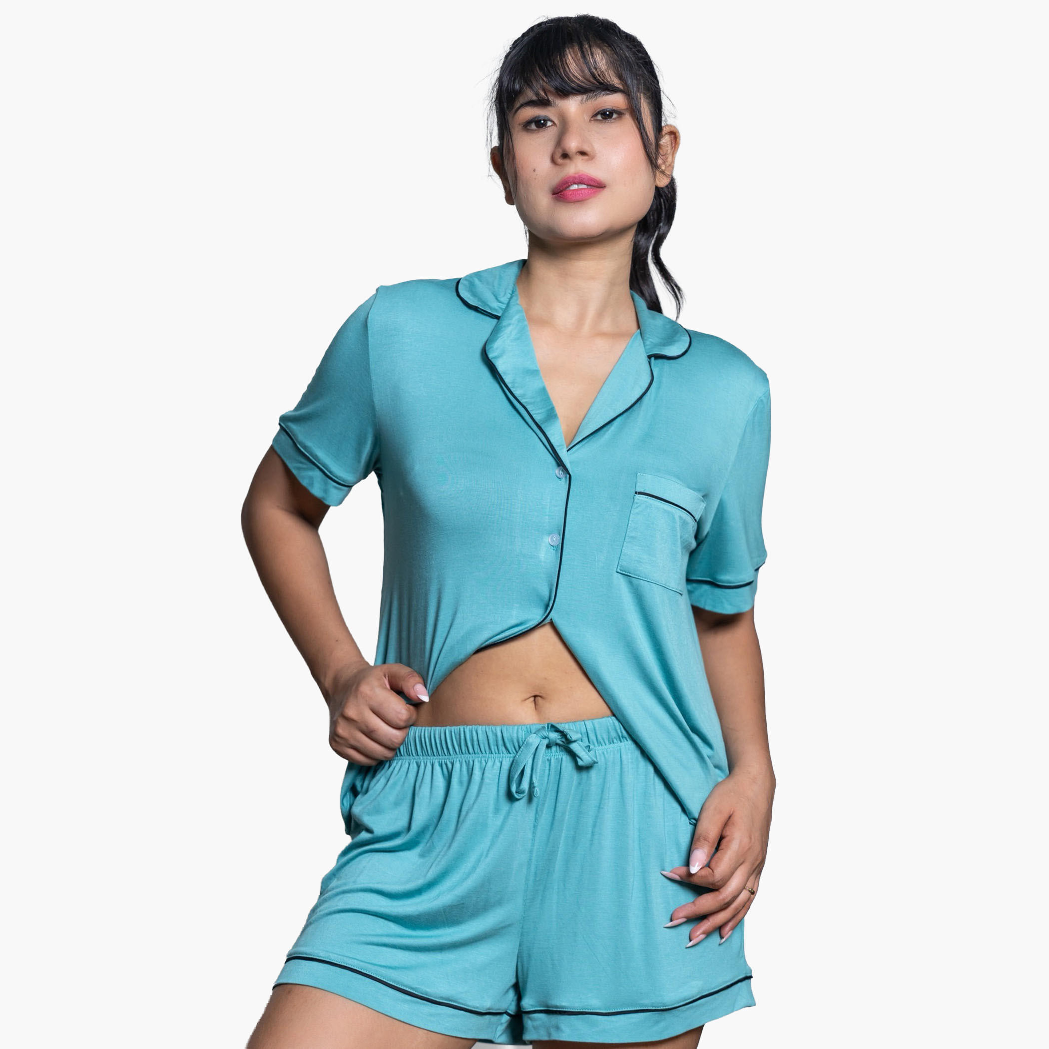 طقم شورت وقميص رايون من آدارايا-women-clothing-nightwear-pyjamas-shortsets-image-4