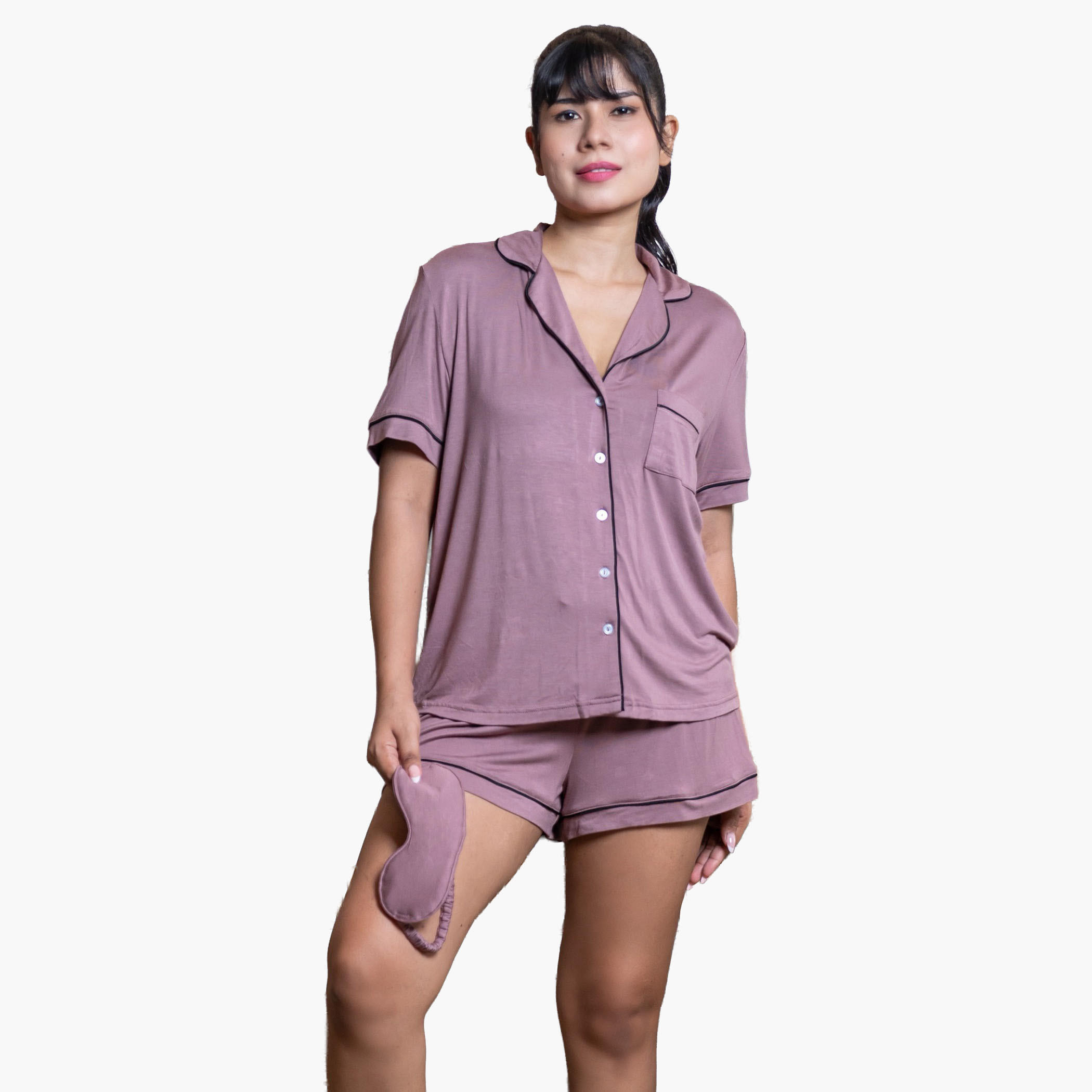 طقم شورت وقميص رايون من آدارايا-women-clothing-nightwear-pyjamas-shortsets-image-4