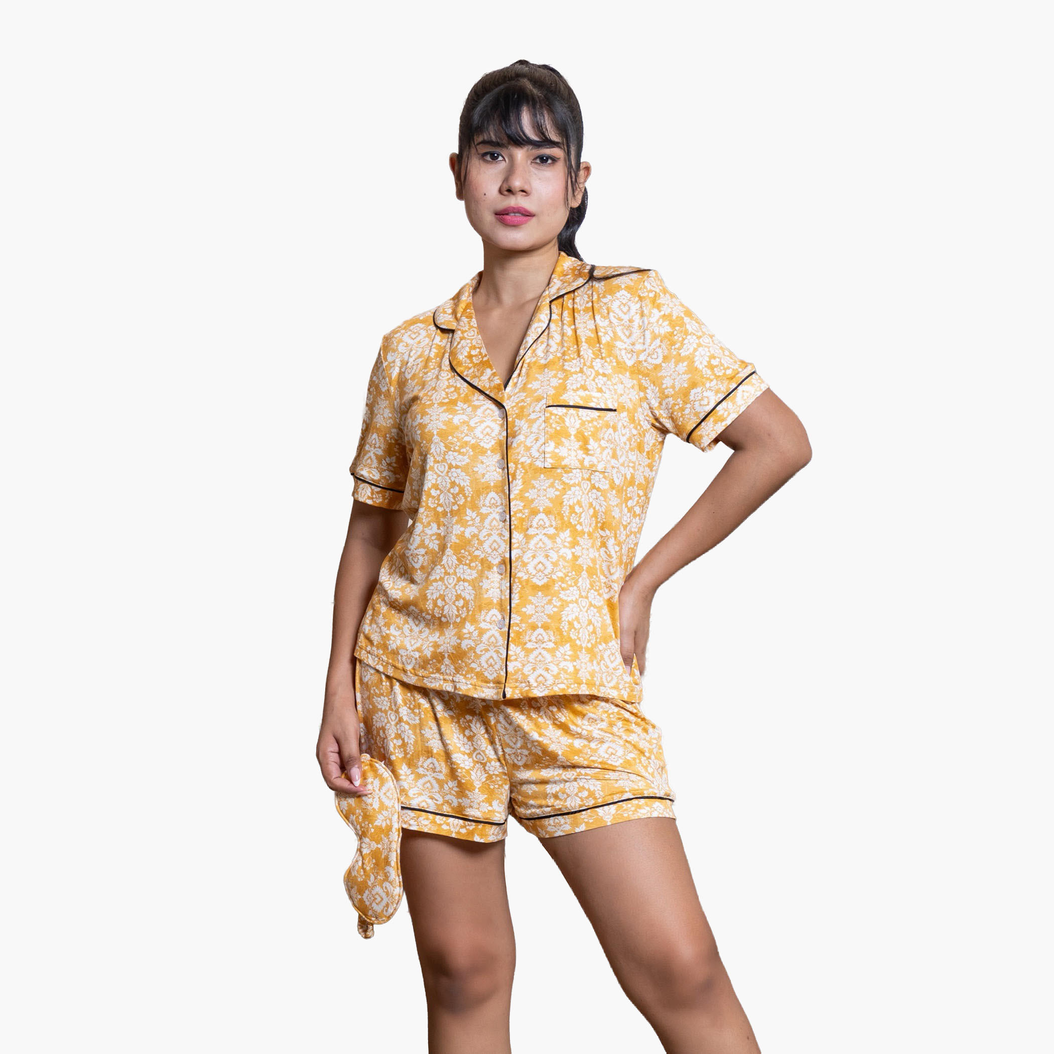 طقم بيجاما شورت وقميص من الرايون من آدارايا-women-clothing-nightwear-pyjamas-shortsets-image-1