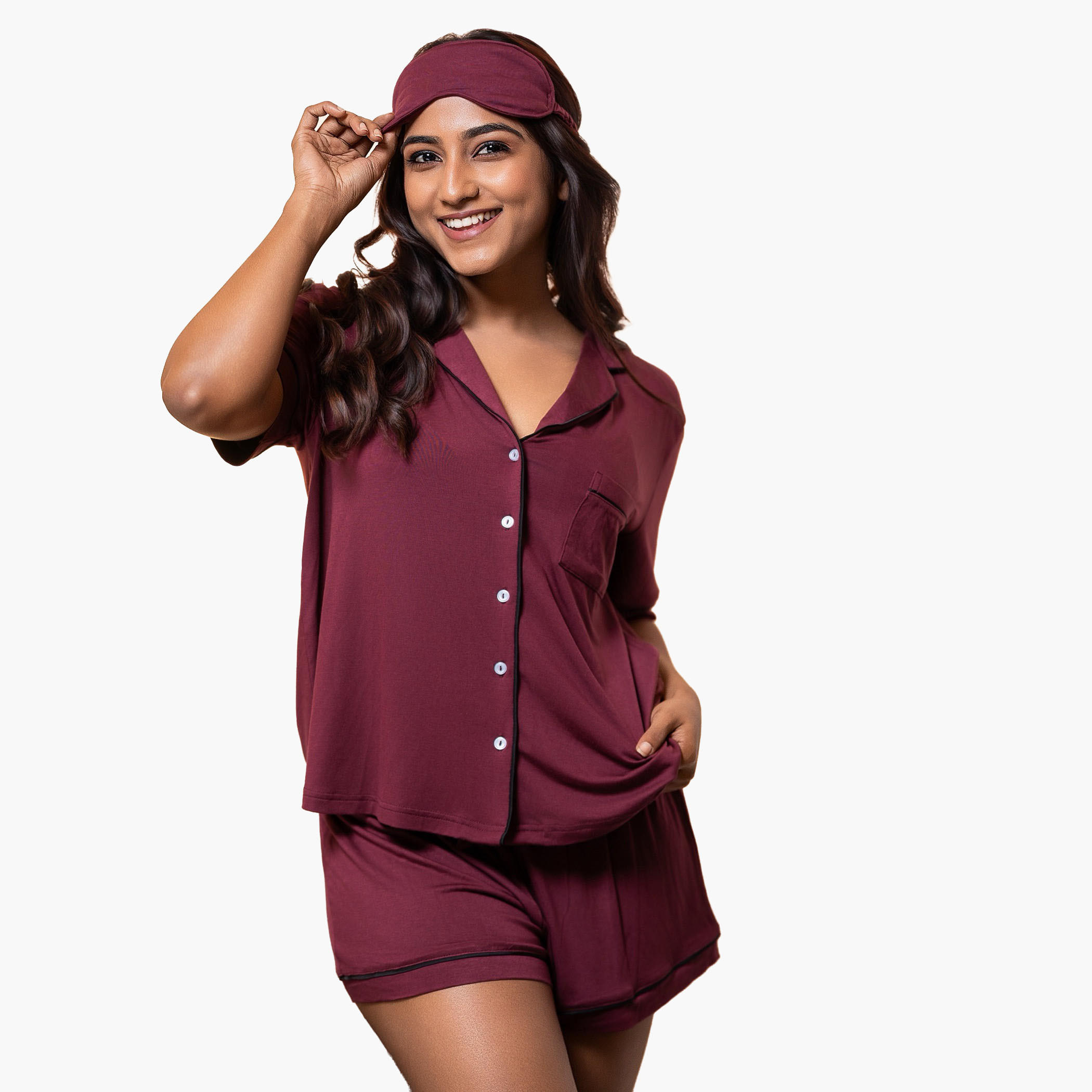 Aadaraya Short Set Shirt and Shorts Rayon-women-clothing-nightwear-pyjamas-shortsets-image-1