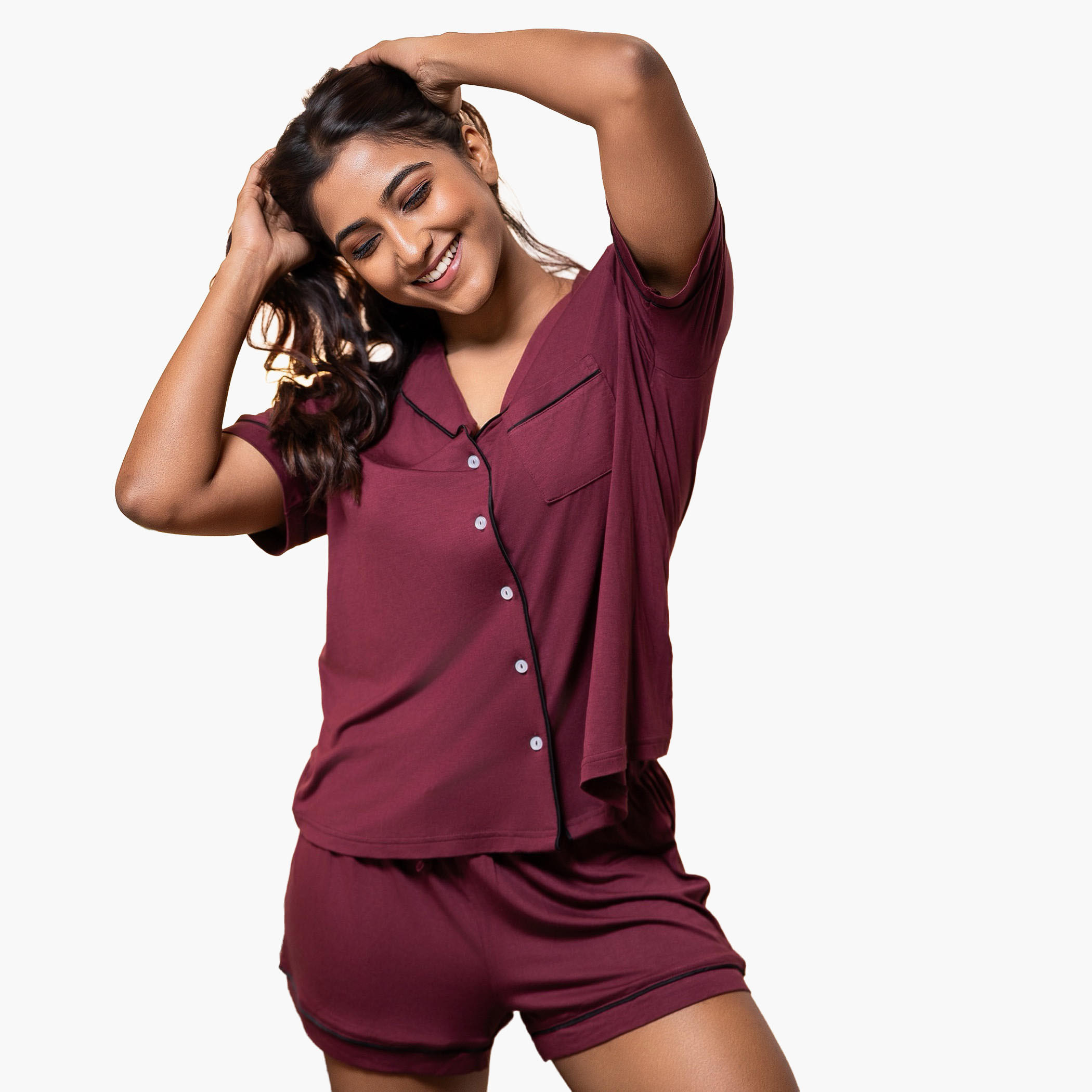 Aadaraya Short Set Shirt and Shorts Rayon-women-clothing-nightwear-pyjamas-shortsets-image-2