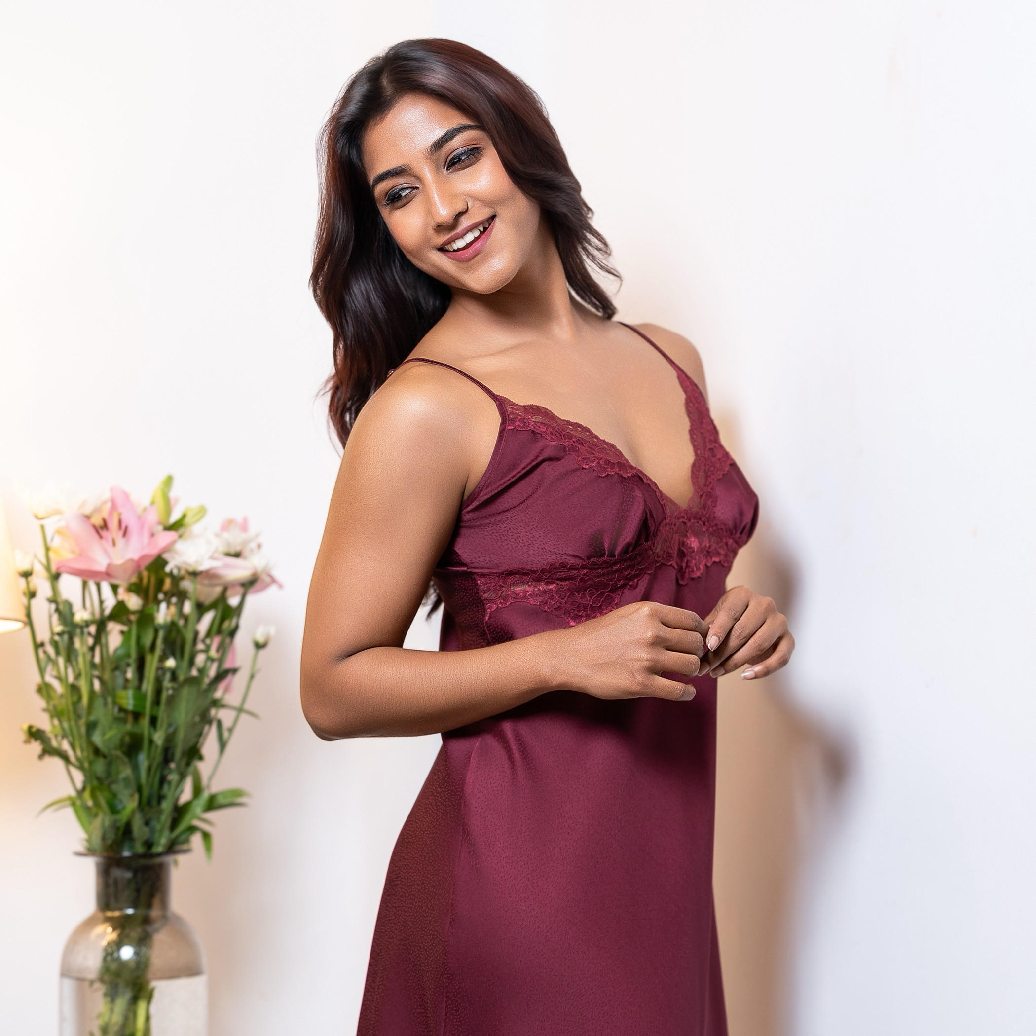 Aadaraya Night Dress Sleeveless Lace Detail-women-clothing-nightwear-nighties-image-2