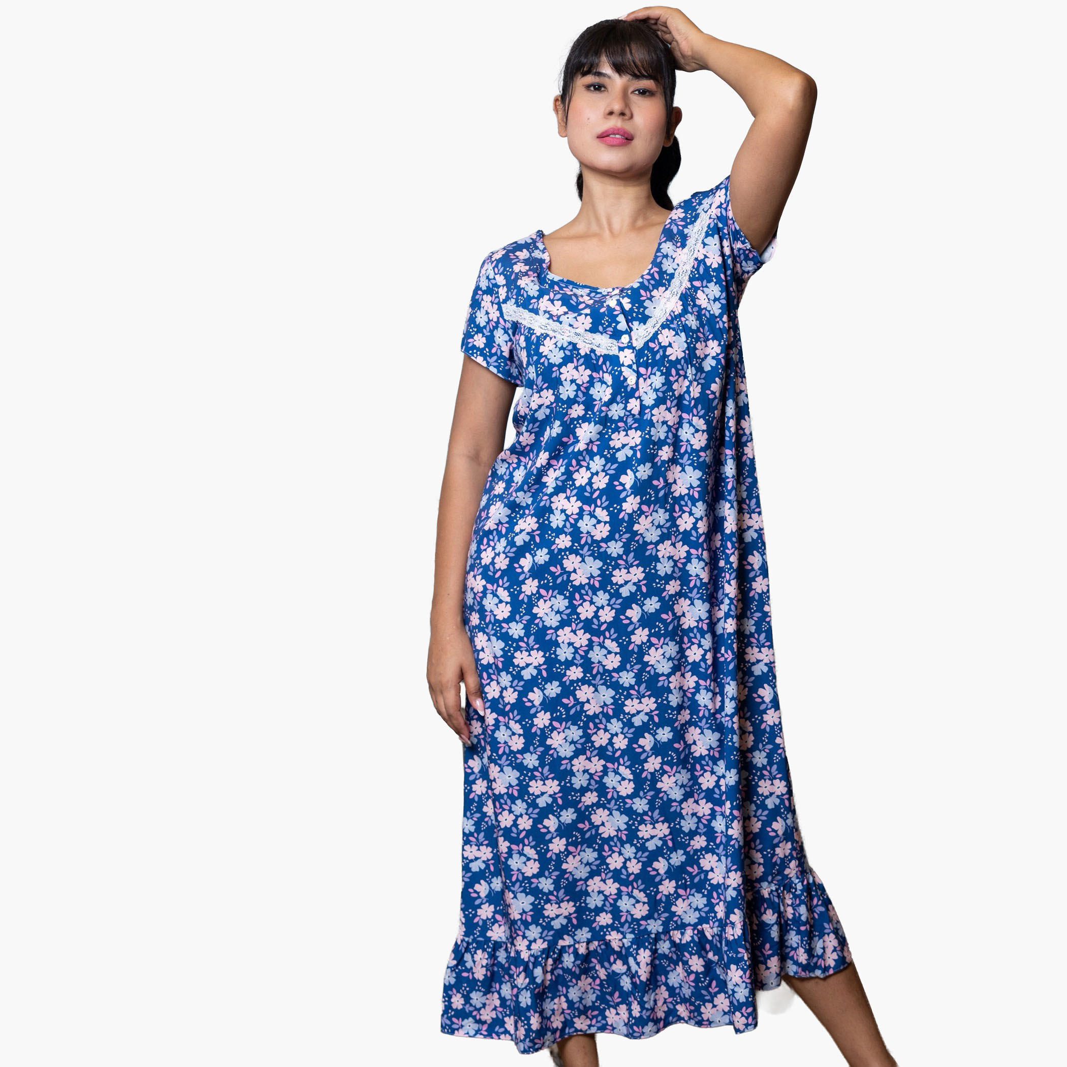 فستان نوم بأكمام قصيرة وطبعات من آدارايا-women-clothing-nightwear-nighties-image-1