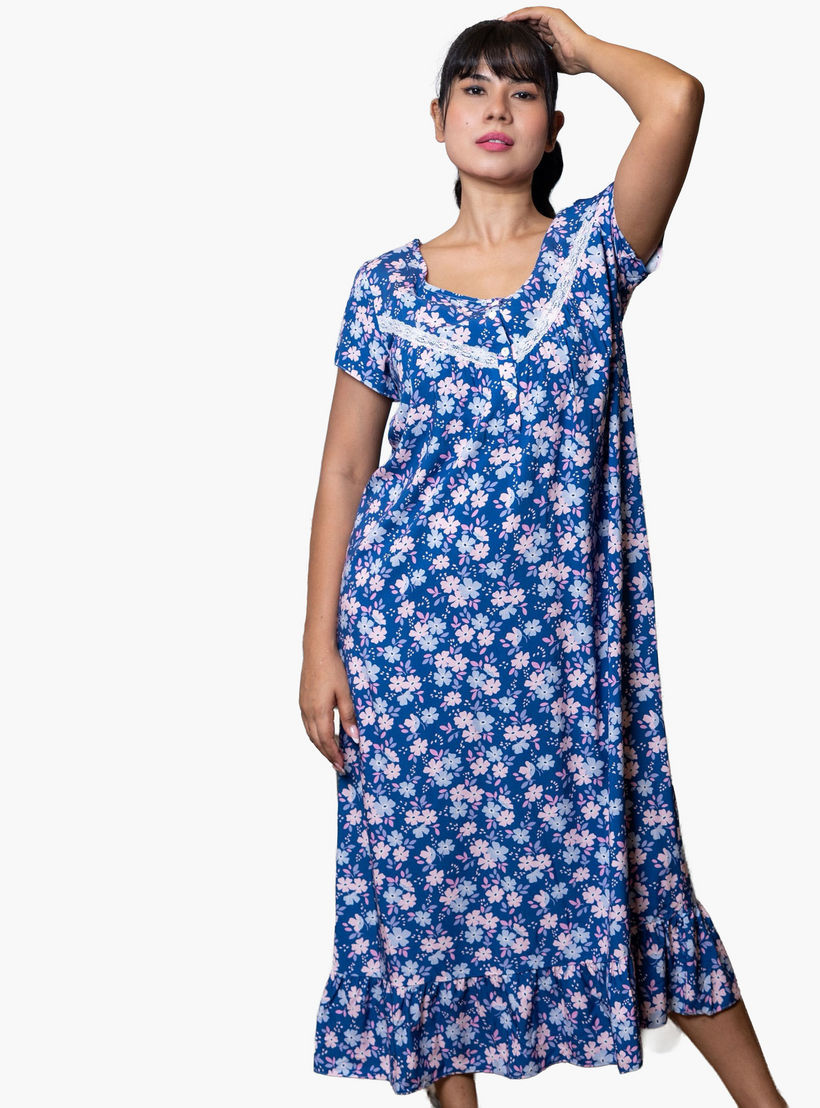 فستان نوم بأكمام قصيرة وطبعات من آدارايا-women-clothing-nightwear-nighties-image-1