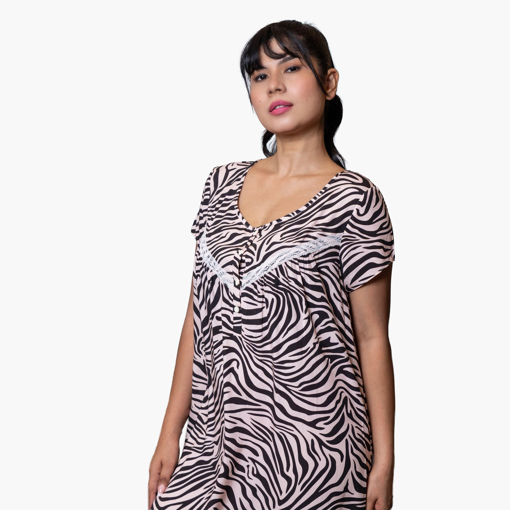 Aadaraya Night Dress Short Sleeves Animal Print-women-clothing-nightwear-nighties-image-1